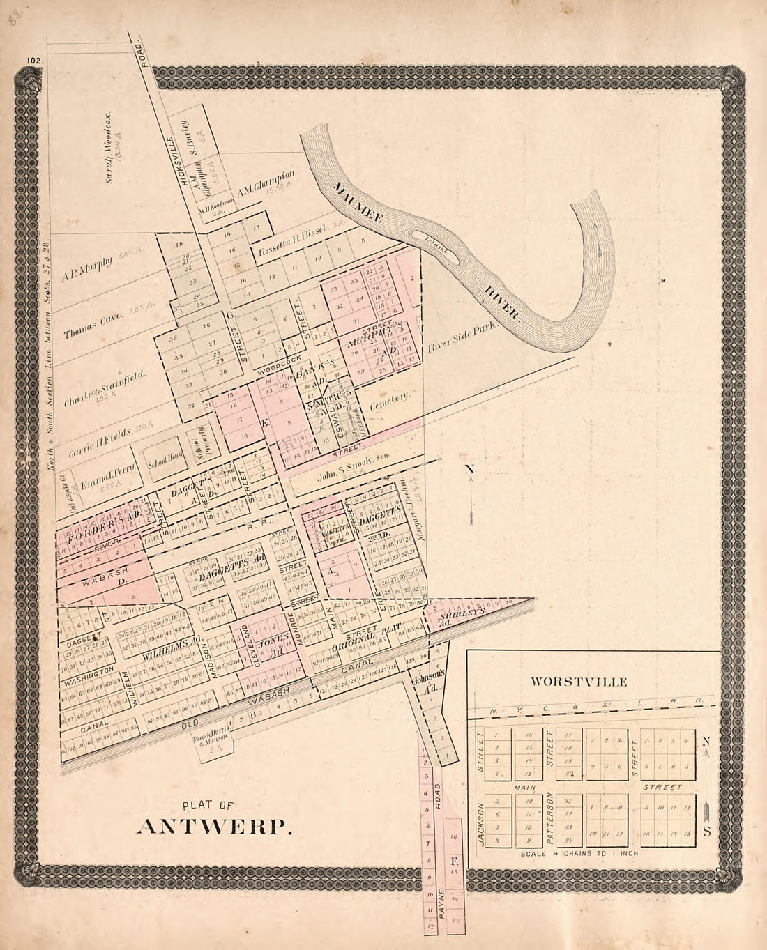 This old map of Antwerp; Worstville from Historical Atlas of Paulding County, Ohio, Illustrated from 1892 was created by O. (Oliver) Morrow in 1892
