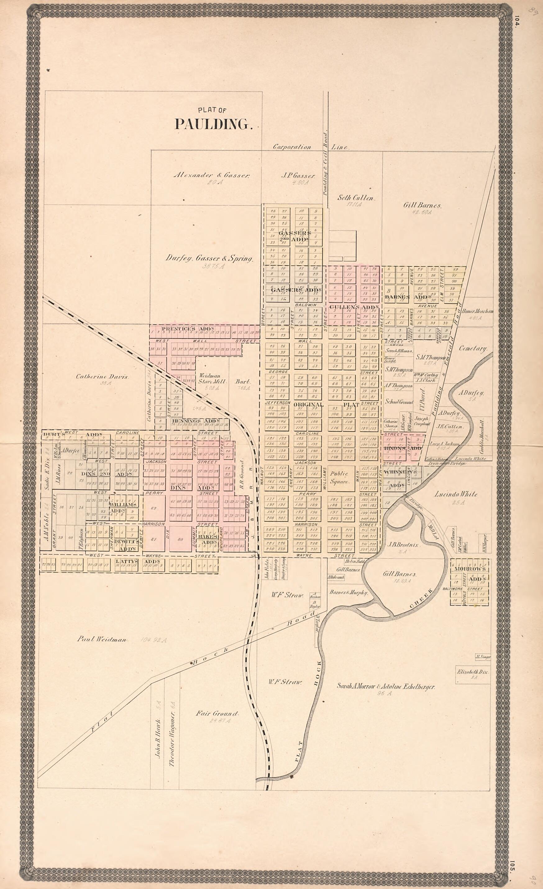 This old map of Paulding from Historical Atlas of Paulding County, Ohio, Illustrated from 1892 was created by O. (Oliver) Morrow in 1892