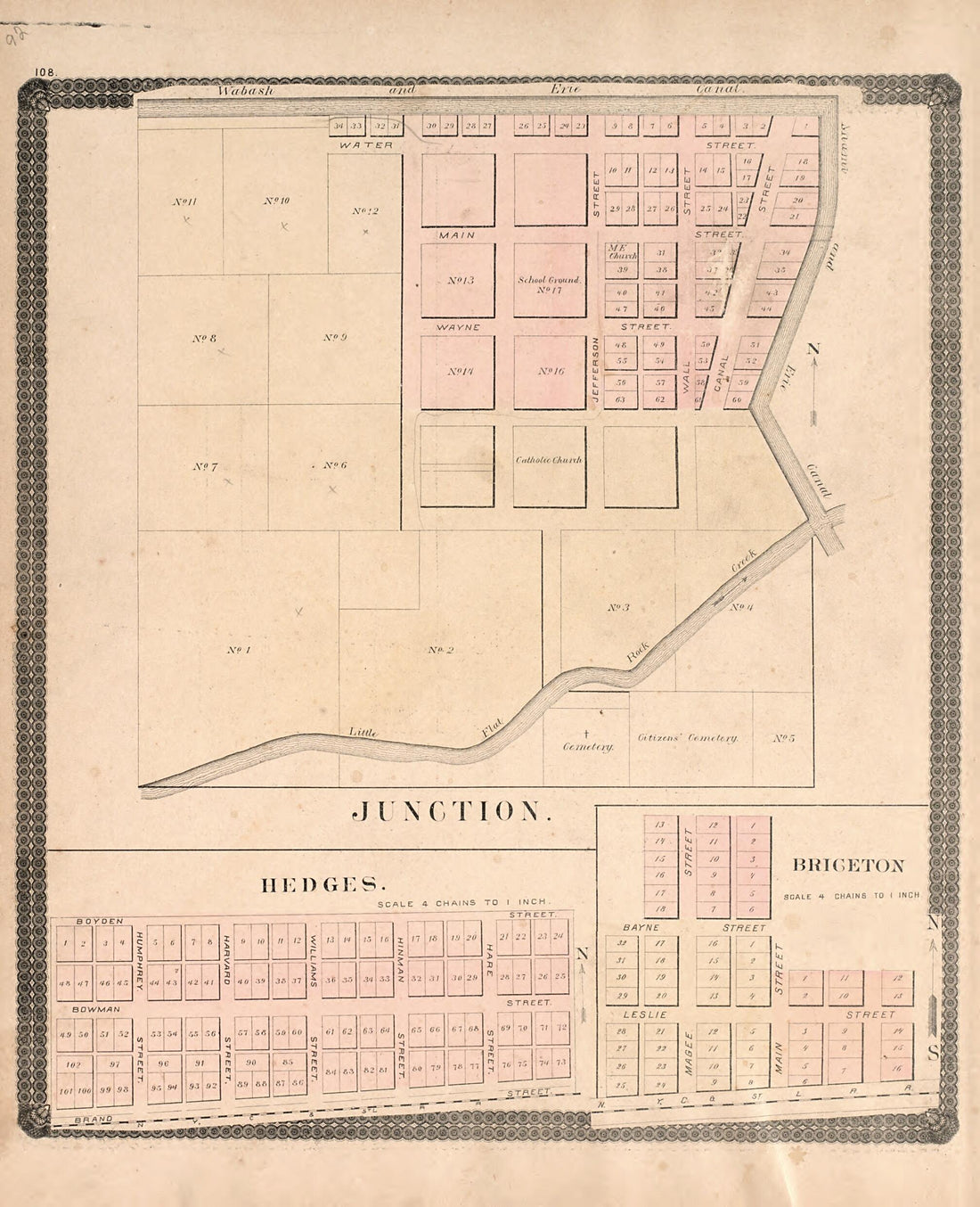 This old map of Junction; Hedges; Brigeton from Historical Atlas of Paulding County, Ohio, Illustrated from 1892 was created by O. (Oliver) Morrow in 1892