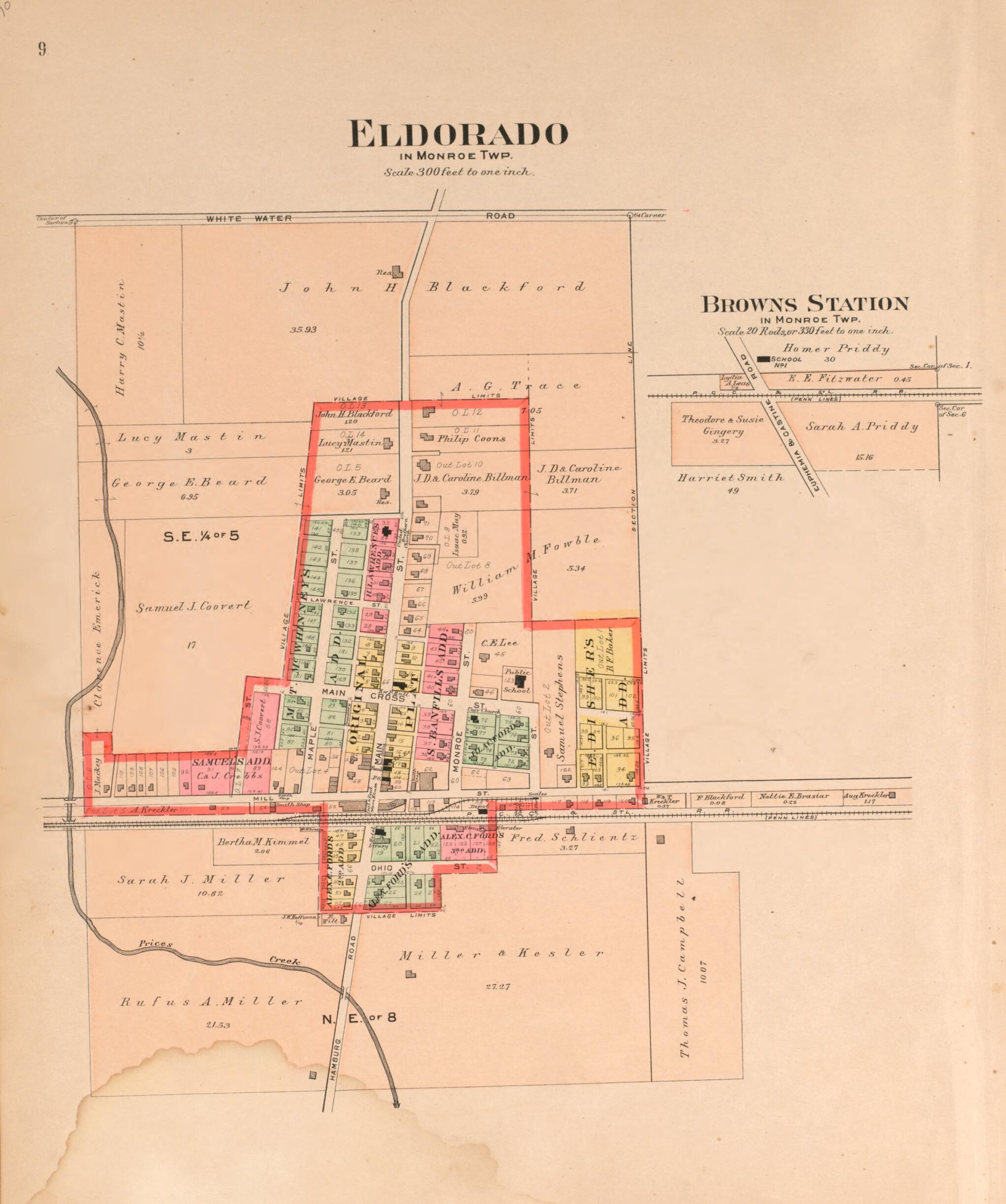 This old map of Eldorado from Plat Book of Preble County, Ohio from 1912 was created by Albert Volk in 1912