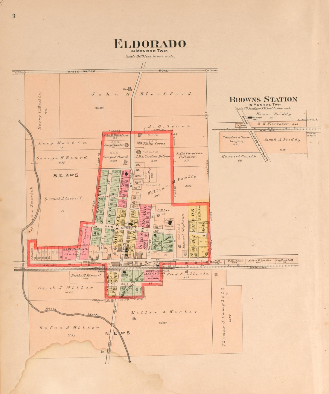 This old map of Eldorado from Plat Book of Preble County, Ohio from 1912 was created by Albert Volk in 1912