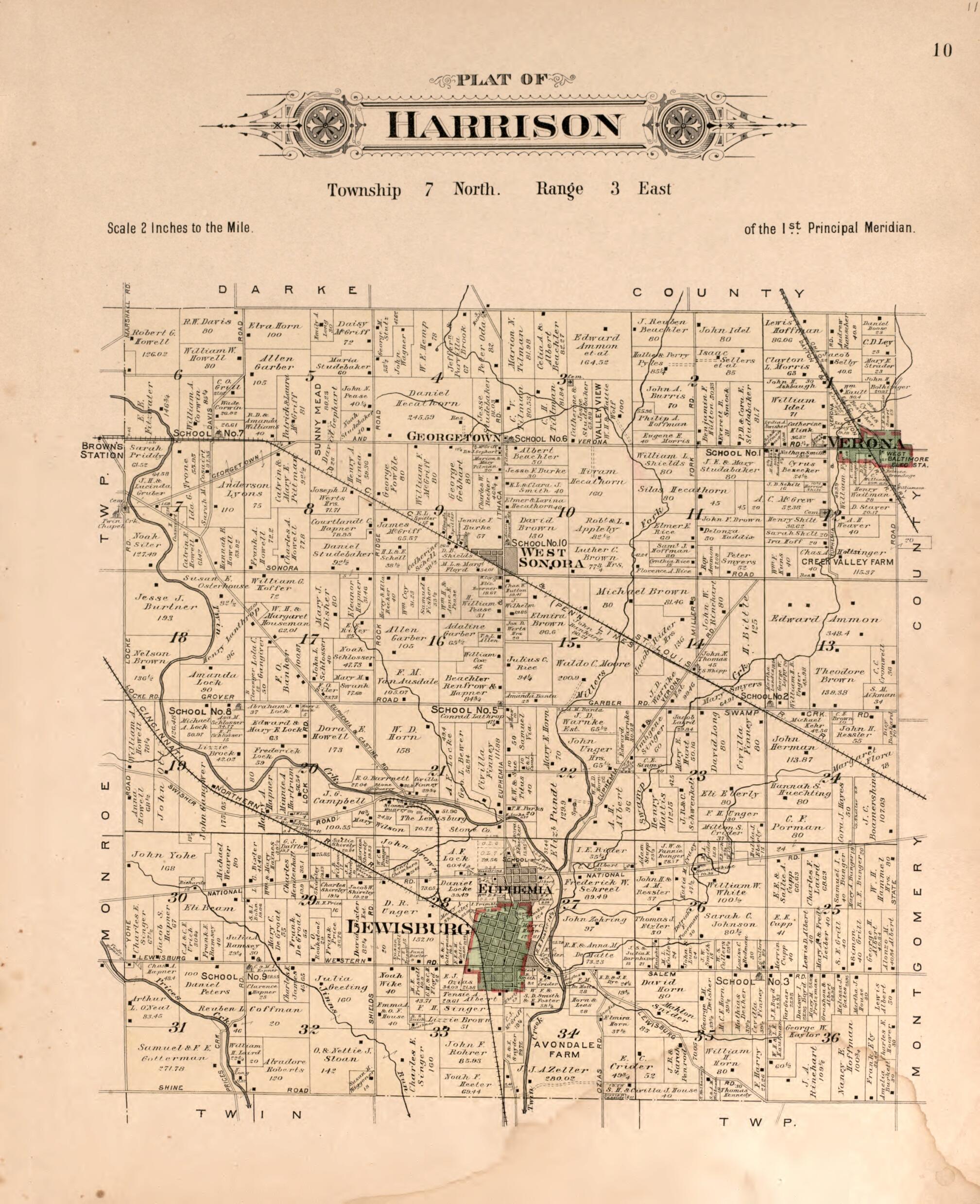 This old map of Harrison from Plat Book of Preble County, Ohio from 1912 was created by Albert Volk in 1912