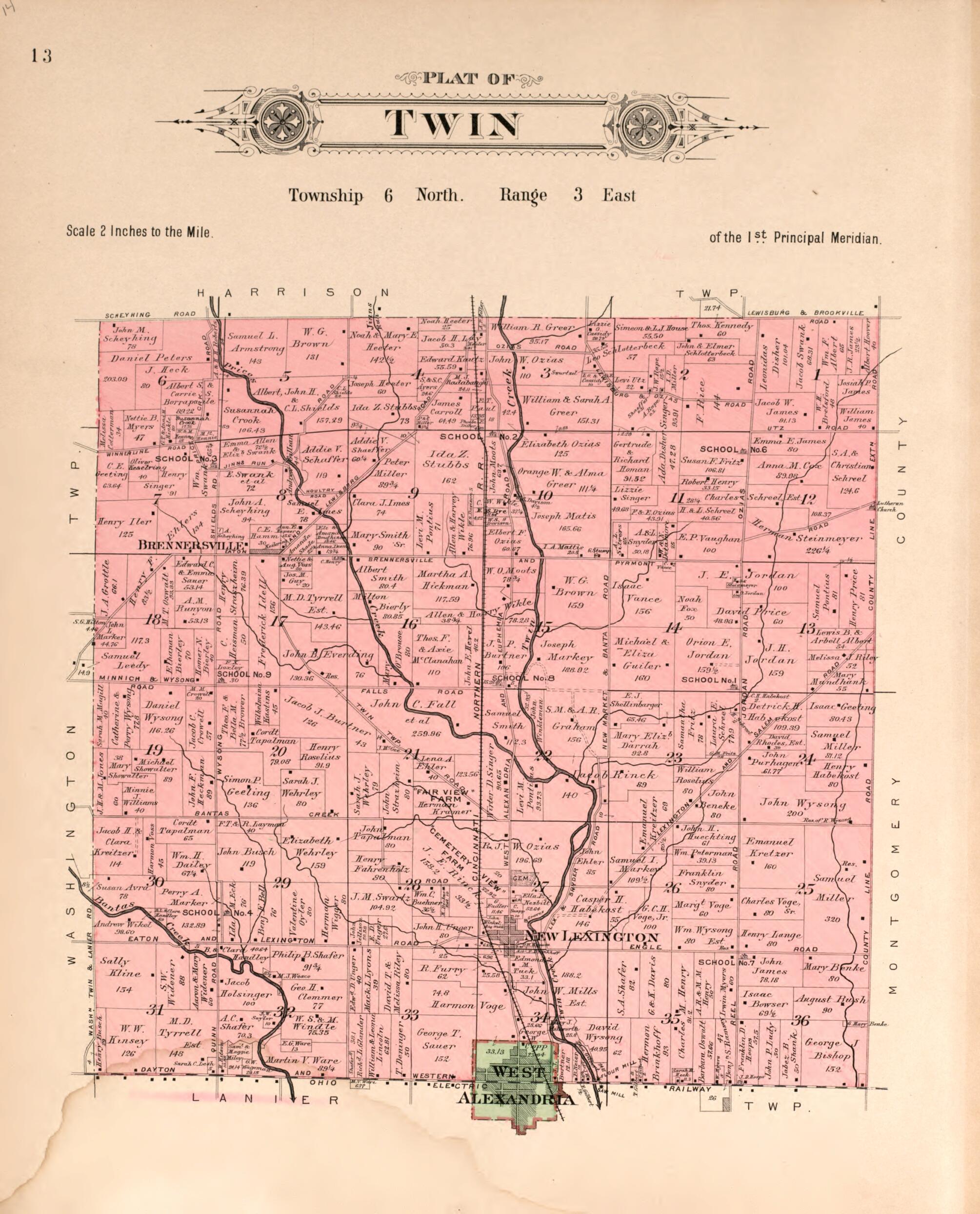 This old map of Twin from Plat Book of Preble County, Ohio from 1912 was created by Albert Volk in 1912