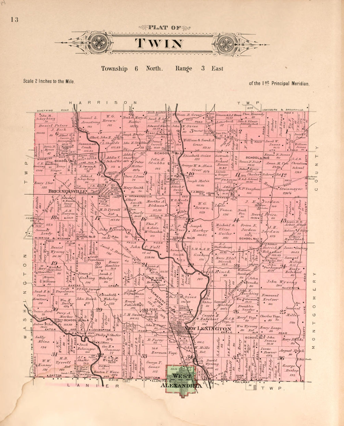 This old map of Twin from Plat Book of Preble County, Ohio from 1912 was created by Albert Volk in 1912