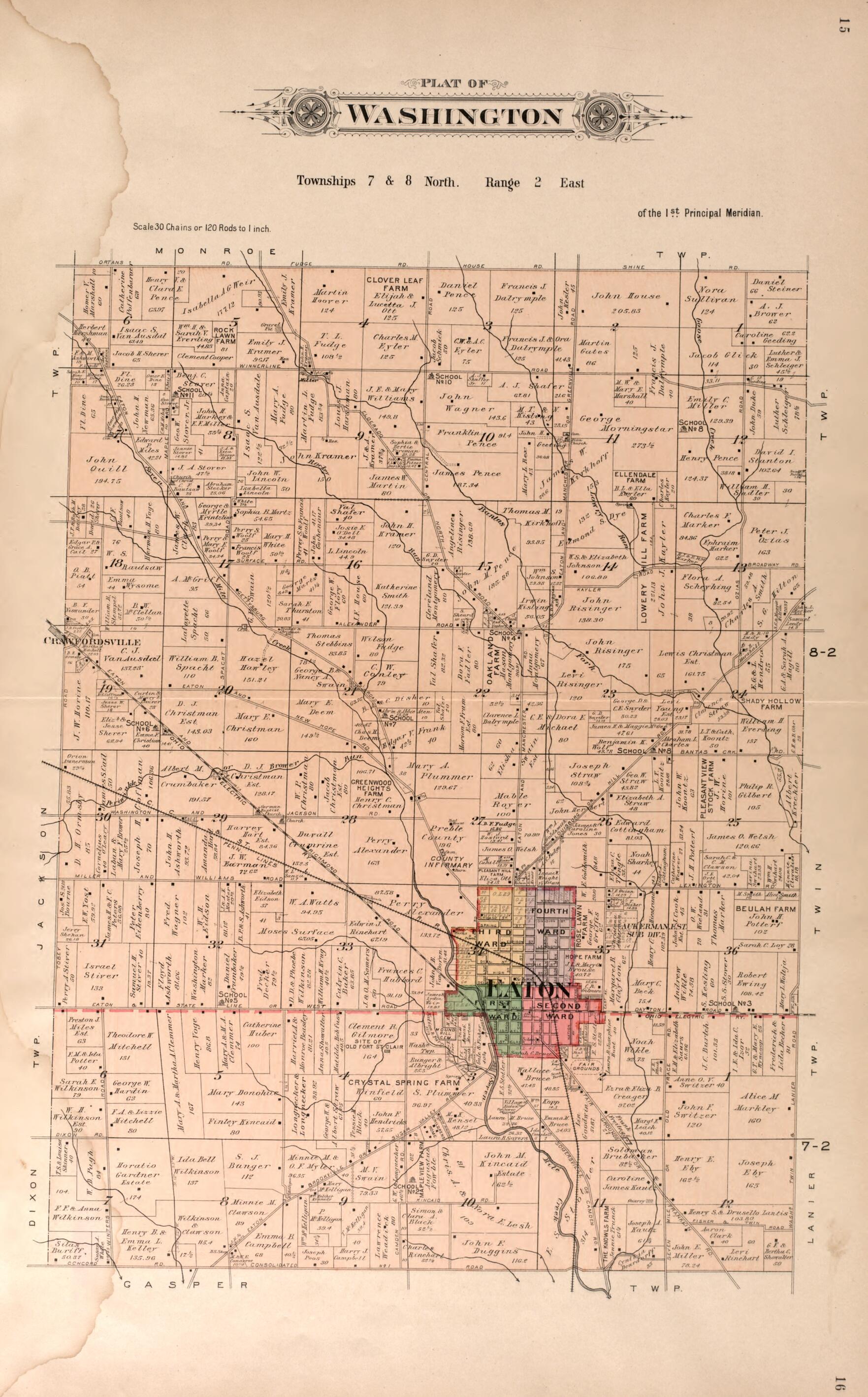 This old map of Washington from Plat Book of Preble County, Ohio from 1912 was created by Albert Volk in 1912
