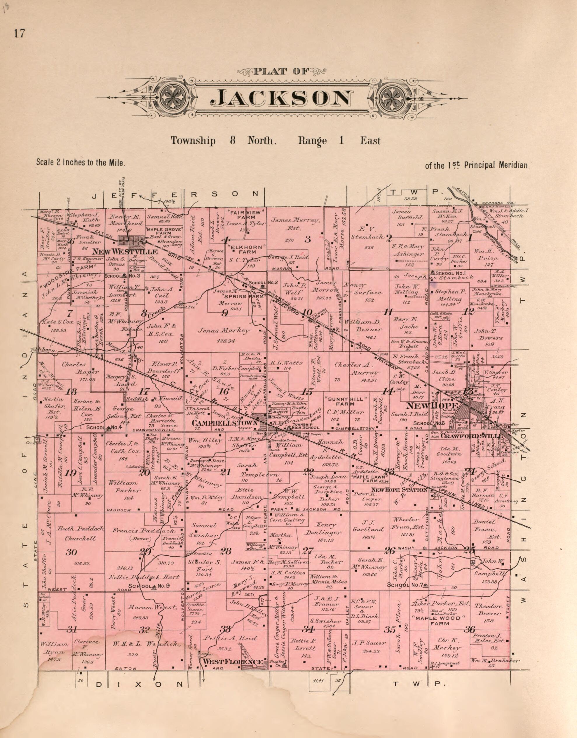 This old map of Jackson from Plat Book of Preble County, Ohio from 1912 was created by Albert Volk in 1912