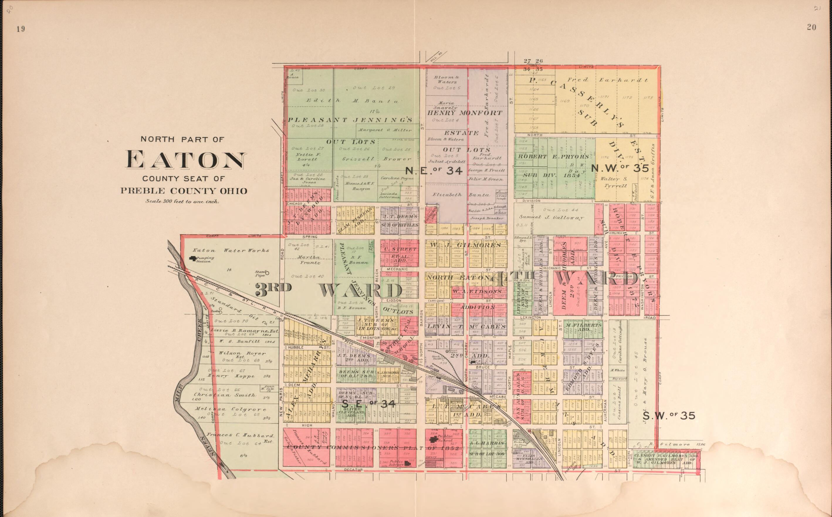 This old map of Eaton from Plat Book of Preble County, Ohio from 1912 was created by Albert Volk in 1912