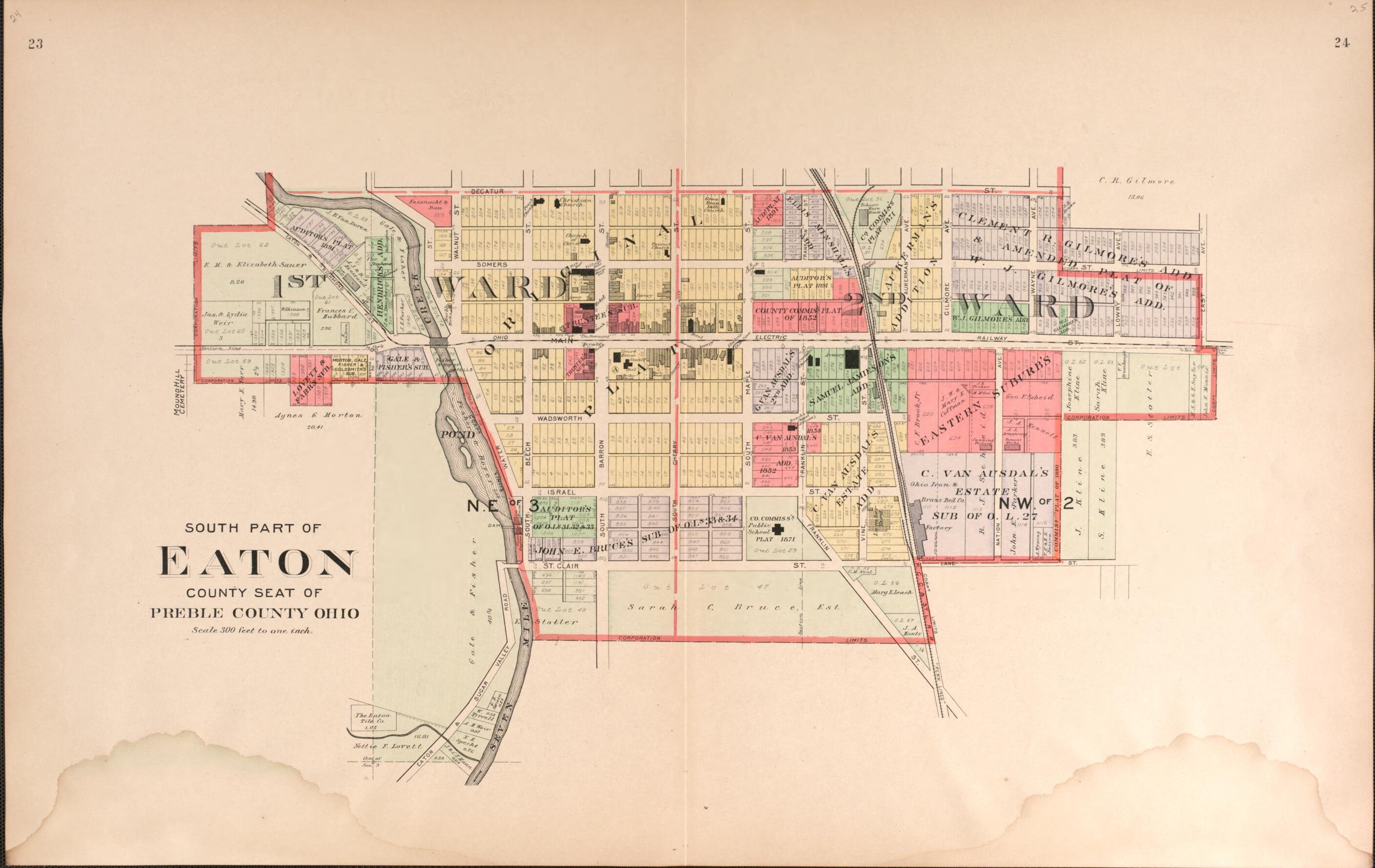 This old map of Eaton/ South Part from Plat Book of Preble County, Ohio from 1912 was created by Albert Volk in 1912