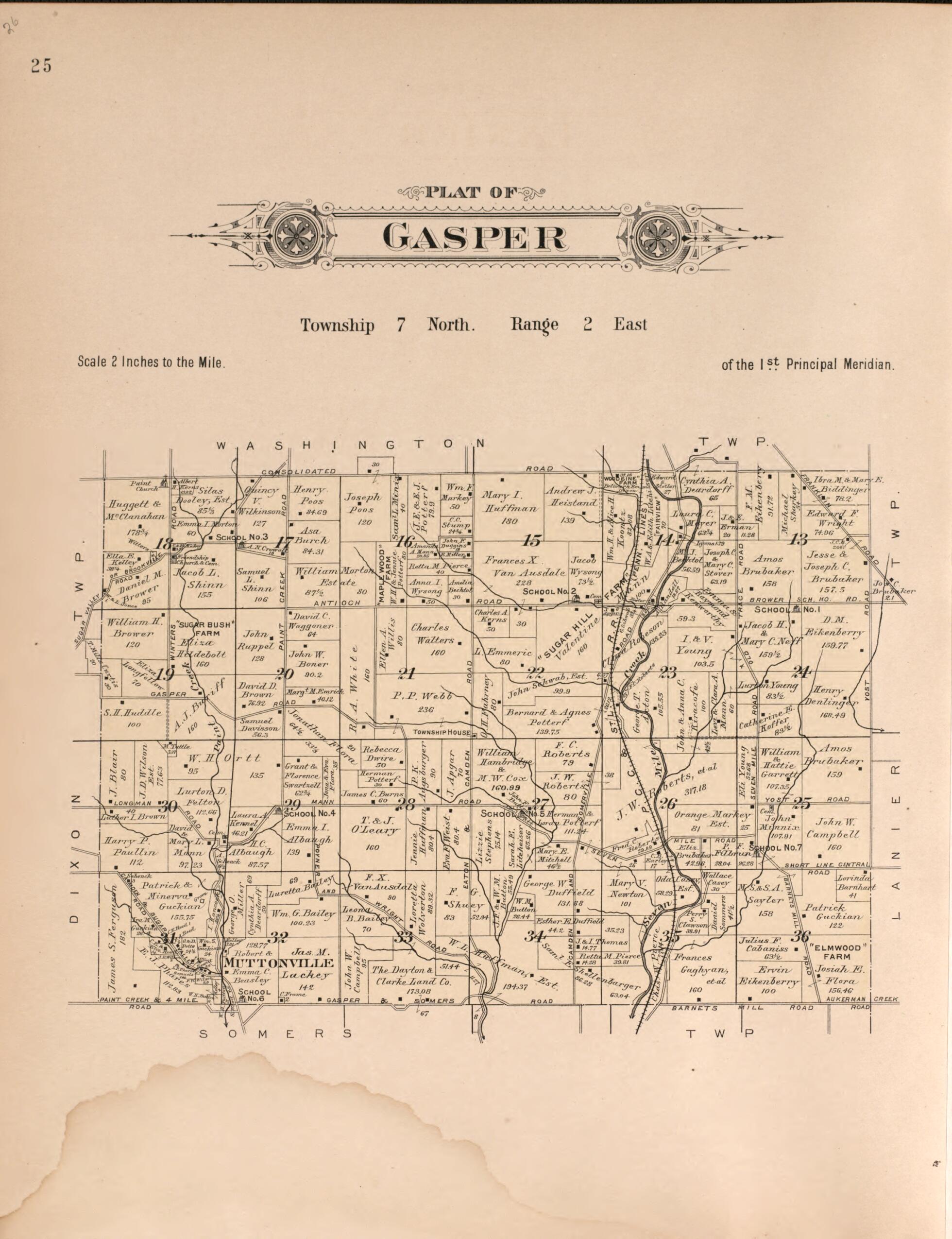 This old map of Gasper from Plat Book of Preble County, Ohio from 1912 was created by Albert Volk in 1912
