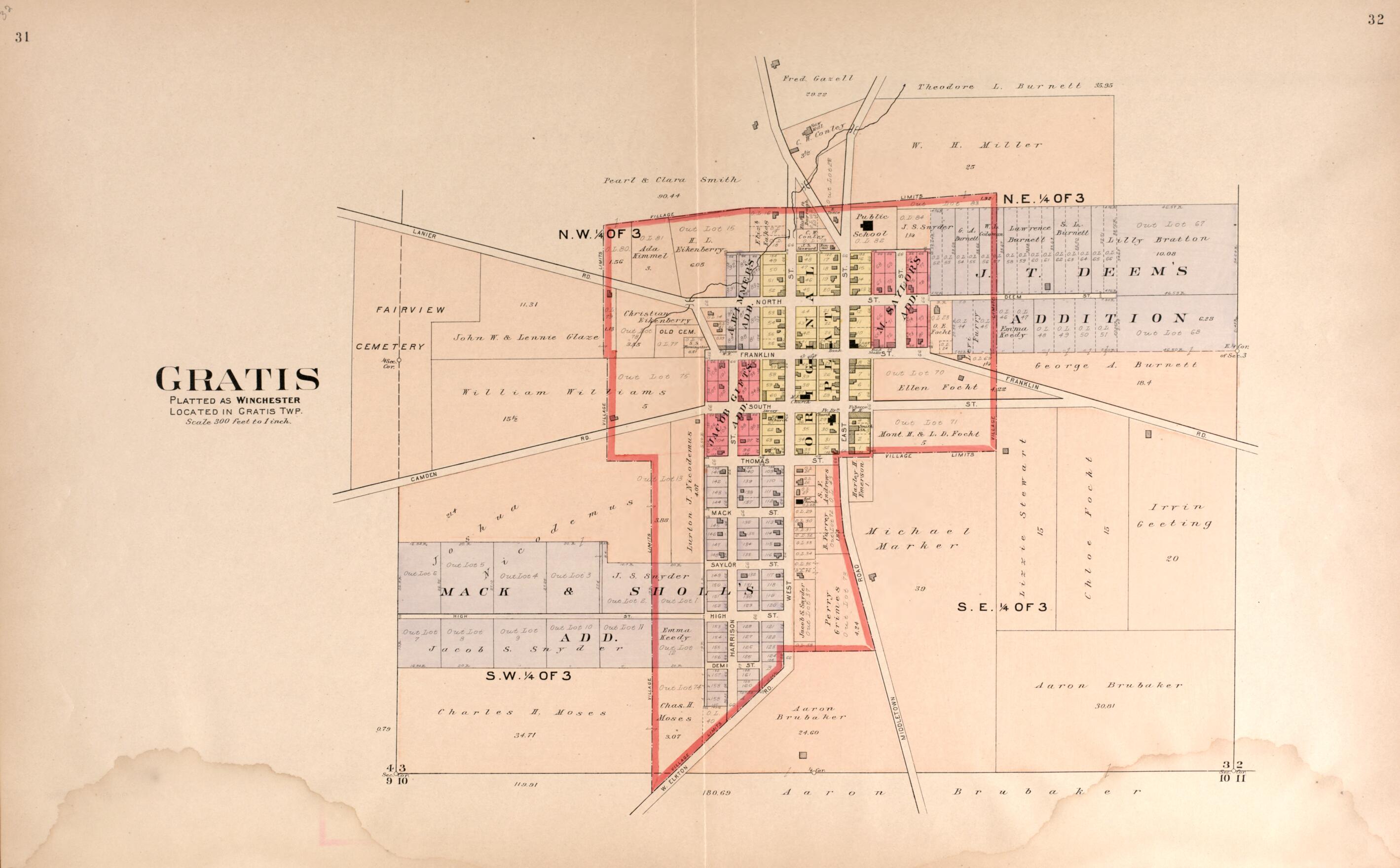 This old map of Gratis from Plat Book of Preble County, Ohio from 1912 was created by Albert Volk in 1912