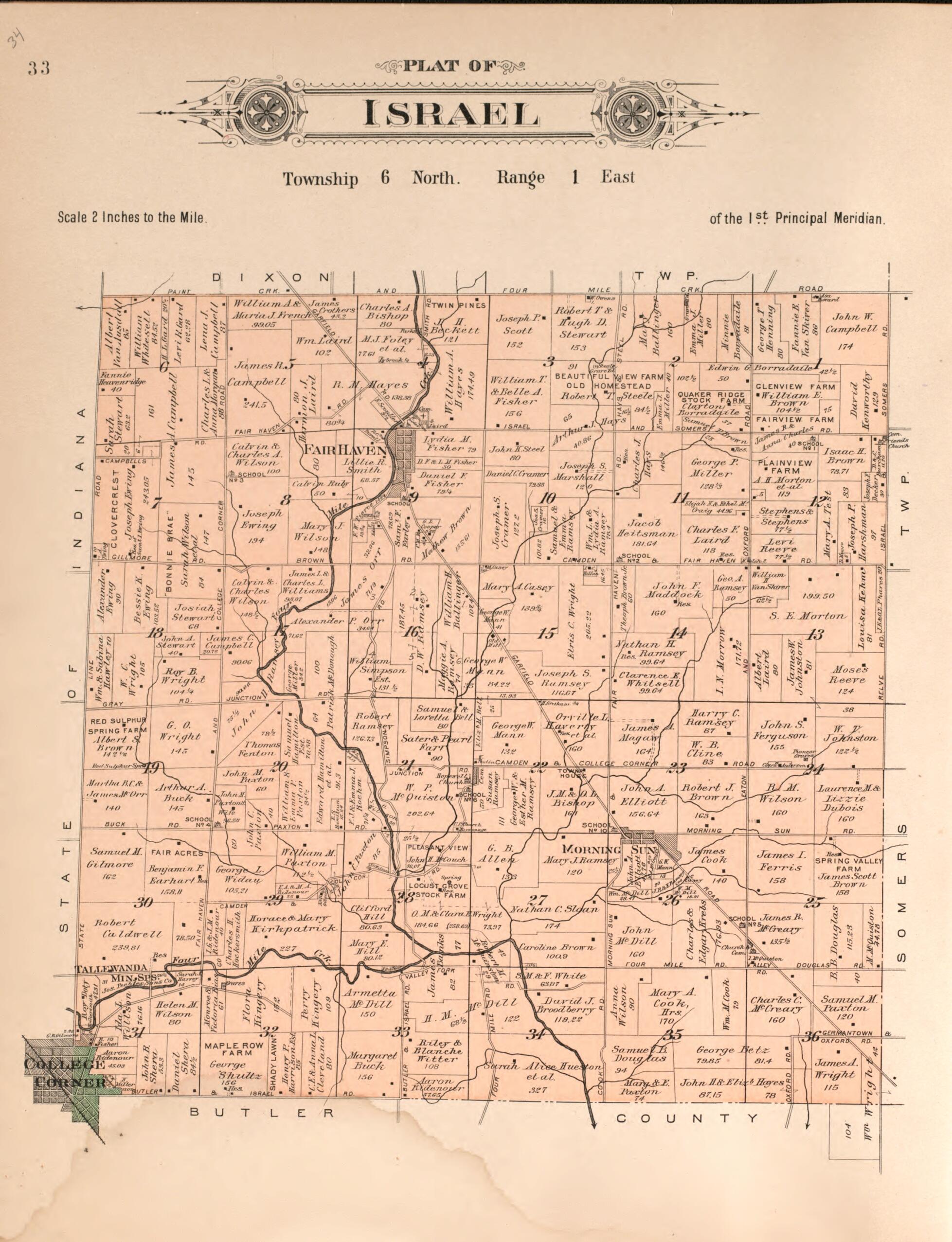 This old map of Israel from Plat Book of Preble County, Ohio from 1912 was created by Albert Volk in 1912
