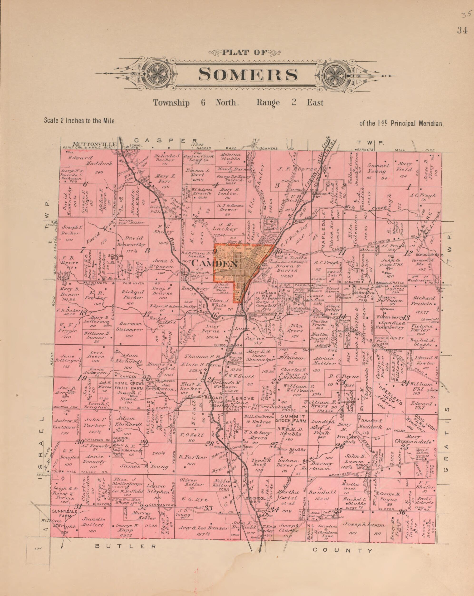 This old map of Somers from Plat Book of Preble County, Ohio from 1912 was created by Albert Volk in 1912
