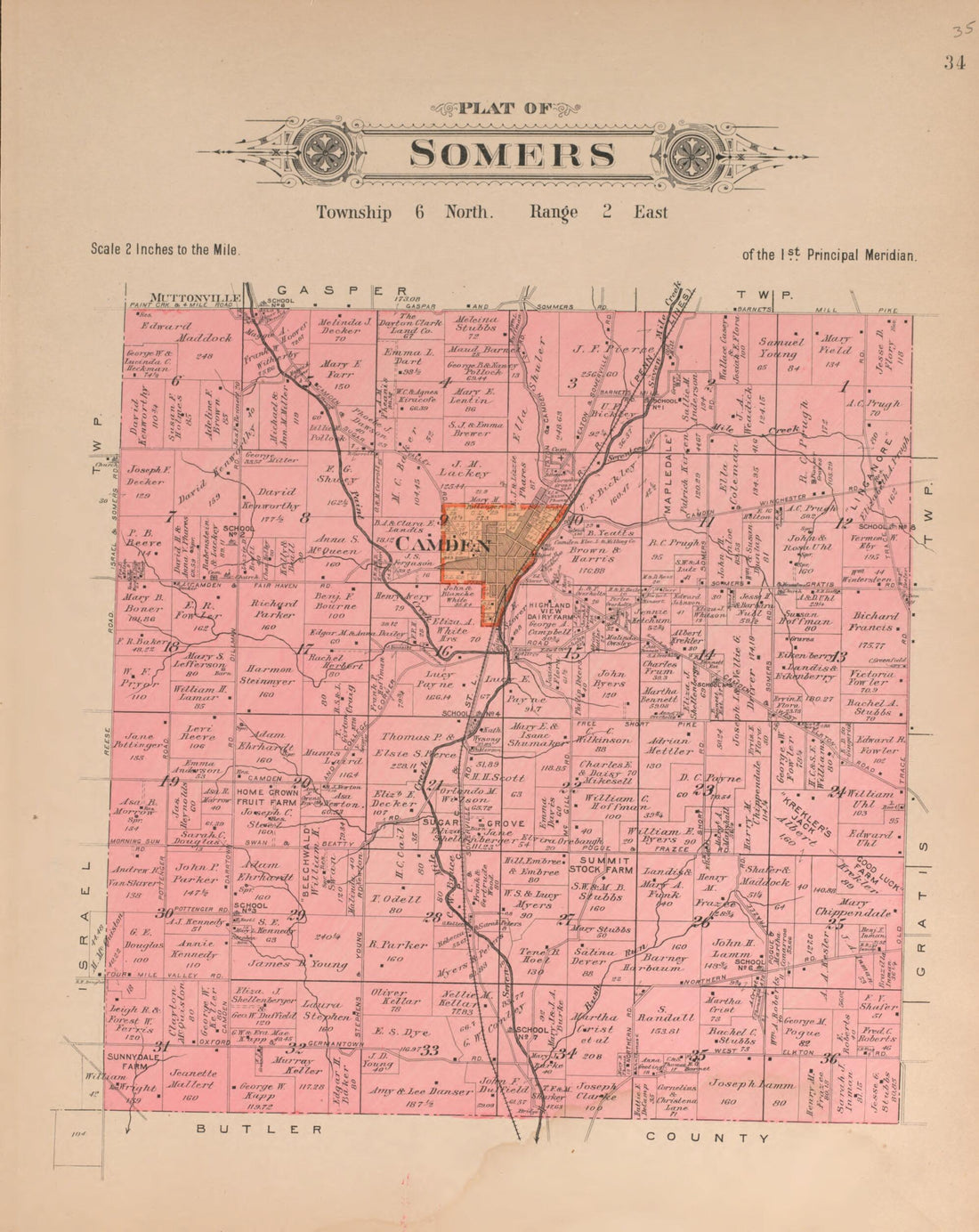 This old map of Somers from Plat Book of Preble County, Ohio from 1912 was created by Albert Volk in 1912