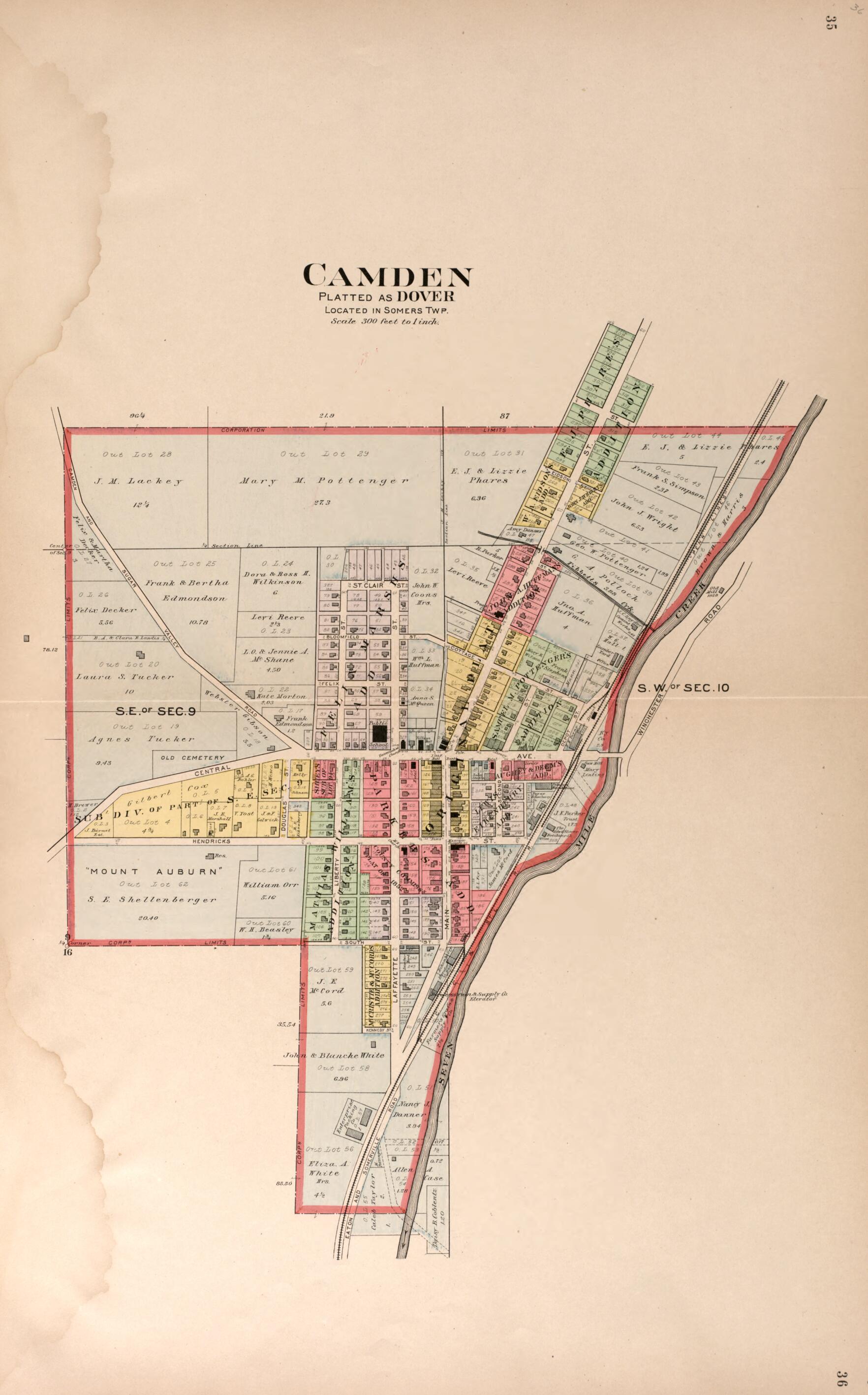 This old map of Camden from Plat Book of Preble County, Ohio from 1912 was created by Albert Volk in 1912