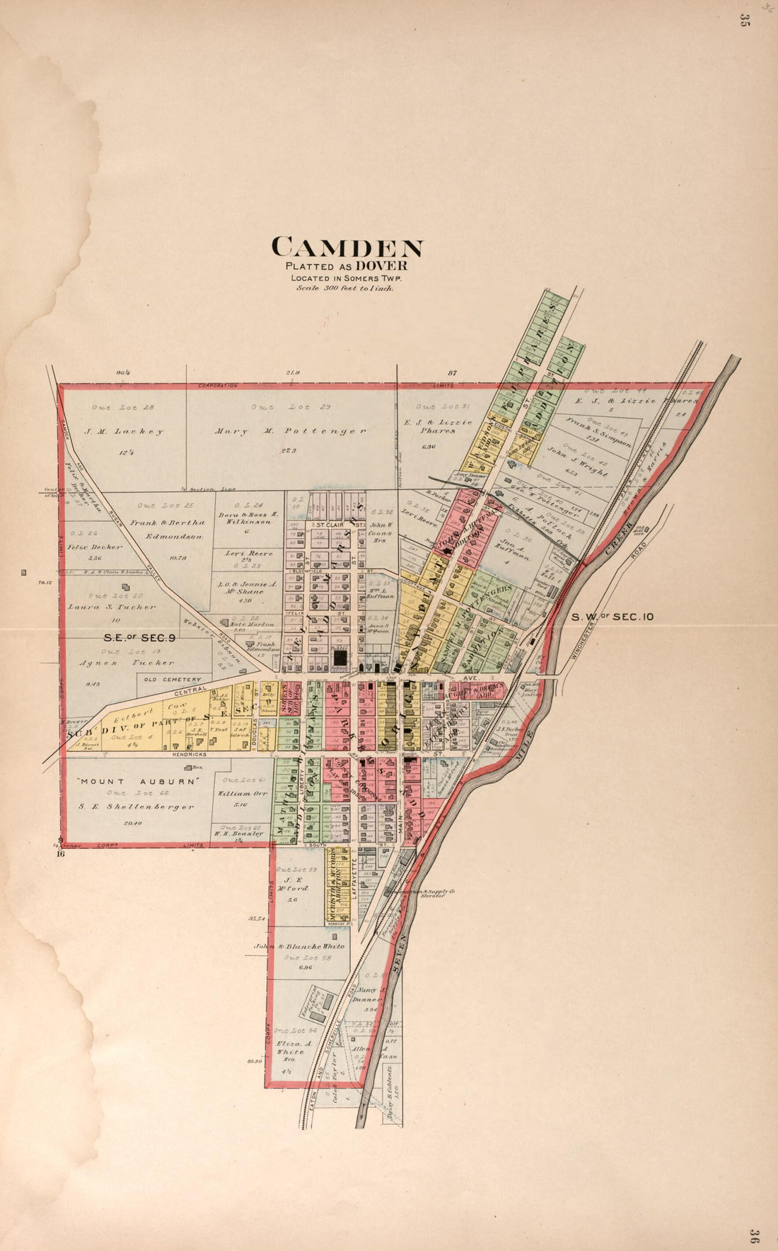 This old map of Camden from Plat Book of Preble County, Ohio from 1912 was created by Albert Volk in 1912
