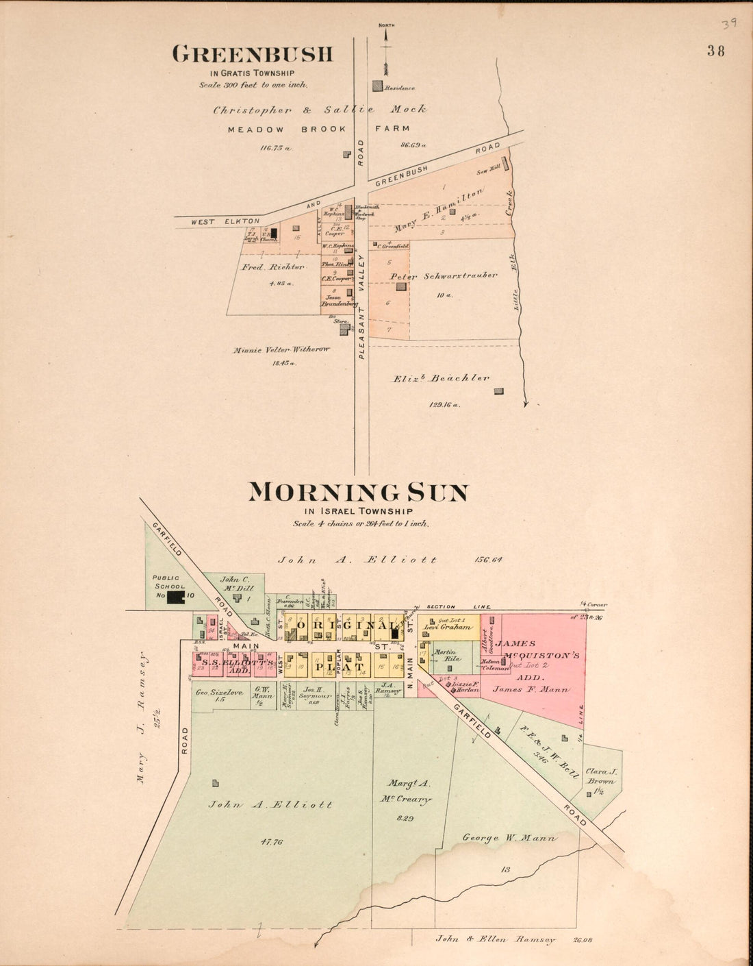 This old map of Greenbush, Morning Sun from Plat Book of Preble County, Ohio from 1912 was created by Albert Volk in 1912