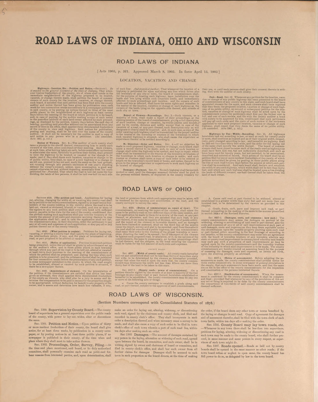 This old map of Road Maps of Indiana/ Ohio/ Wisconsin from Plat Book of Preble County, Ohio from 1912 was created by Albert Volk in 1912