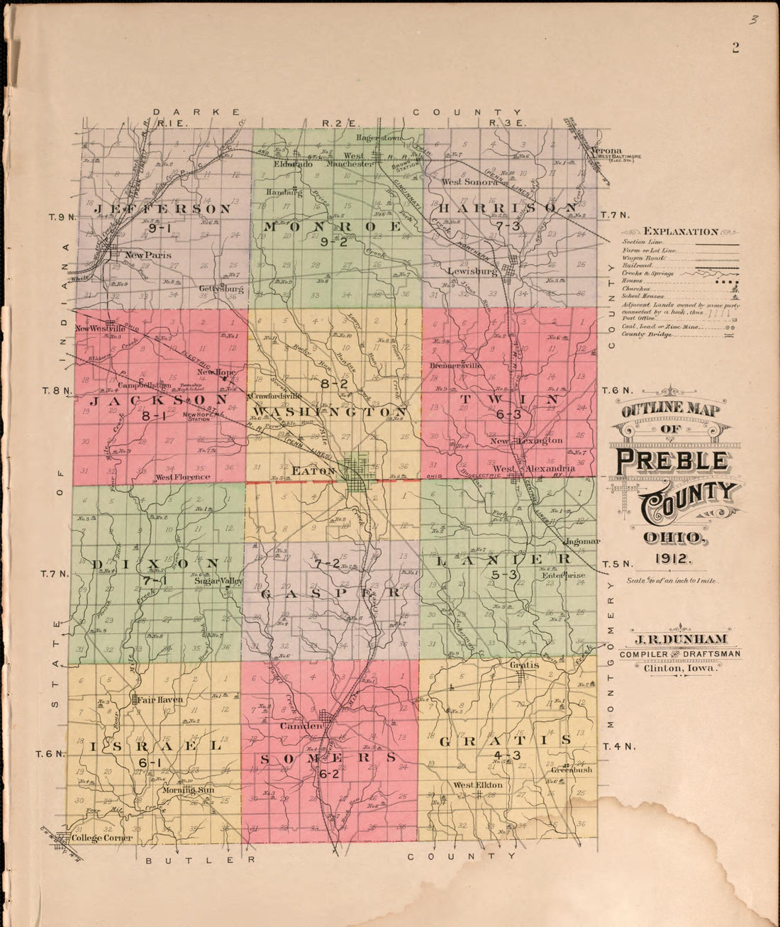 This old map of Outline of Preble County from Plat Book of Preble County, Ohio from 1912 was created by Albert Volk in 1912