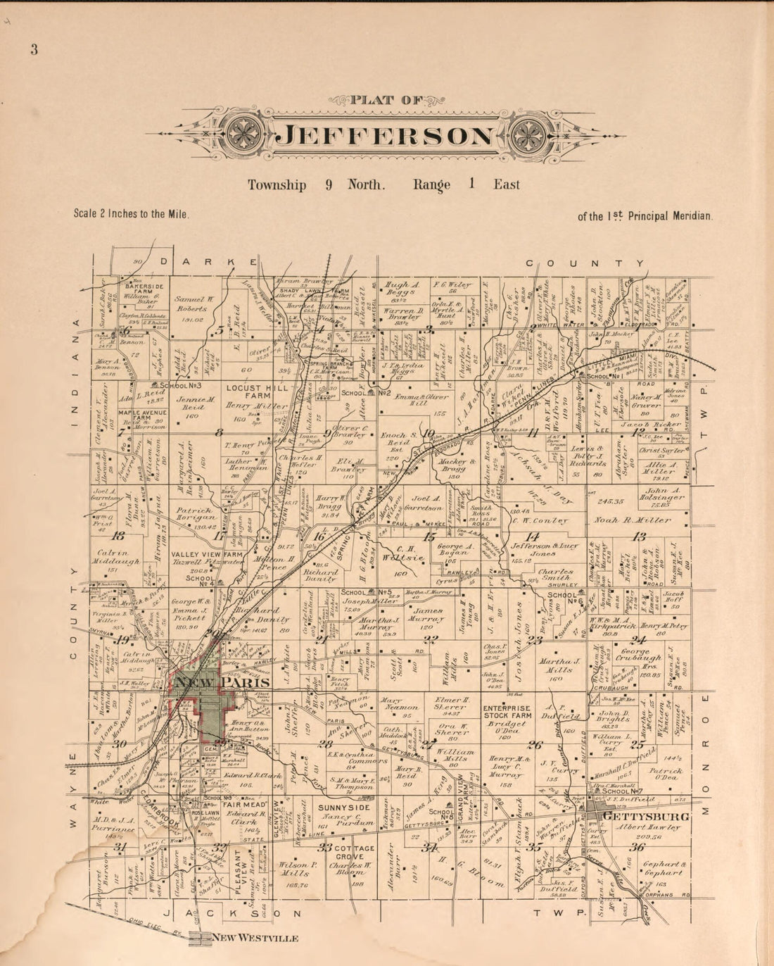 This old map of Jefferson from Plat Book of Preble County, Ohio from 1912 was created by Albert Volk in 1912