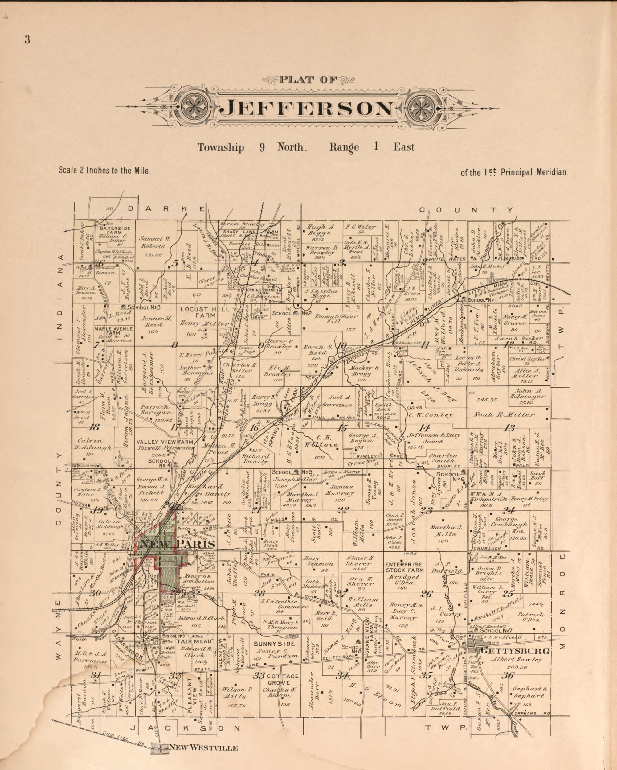 This old map of Jefferson from Plat Book of Preble County, Ohio from 1912 was created by Albert Volk in 1912