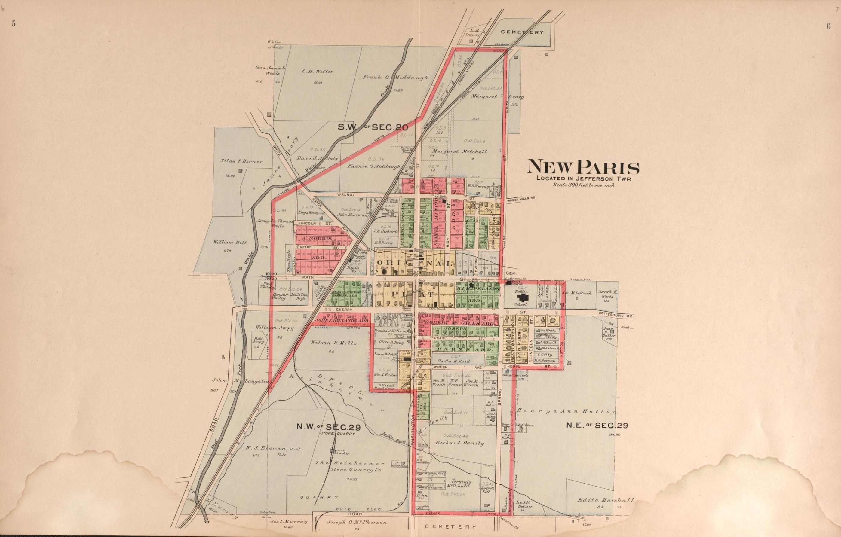 This old map of New Paris from Plat Book of Preble County, Ohio from 1912 was created by Albert Volk in 1912