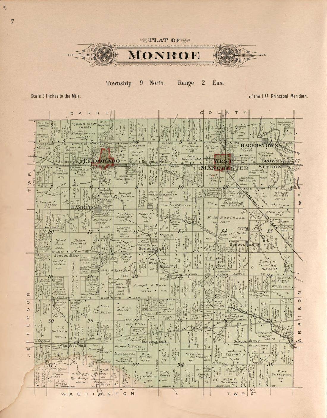 This old map of Monroe from Plat Book of Preble County, Ohio from 1912 was created by Albert Volk in 1912