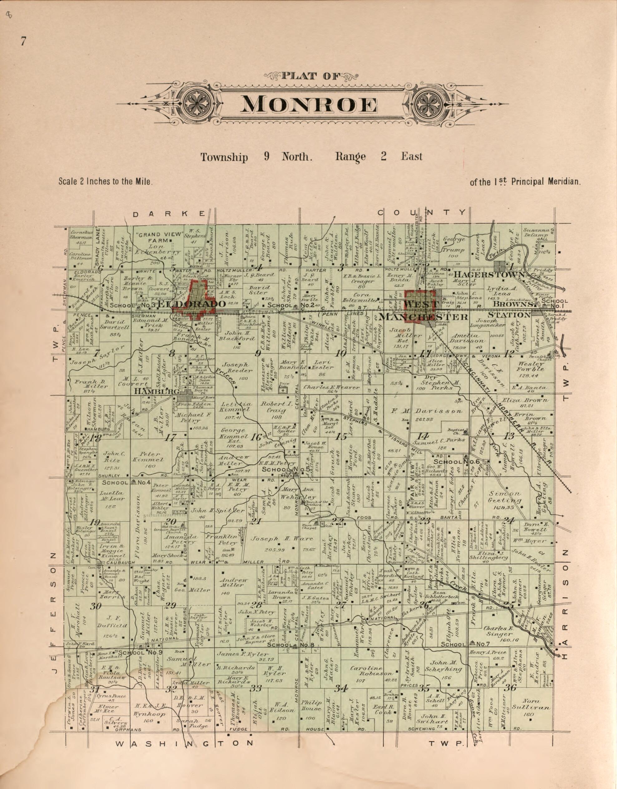 This old map of Monroe from Plat Book of Preble County, Ohio from 1912 was created by Albert Volk in 1912