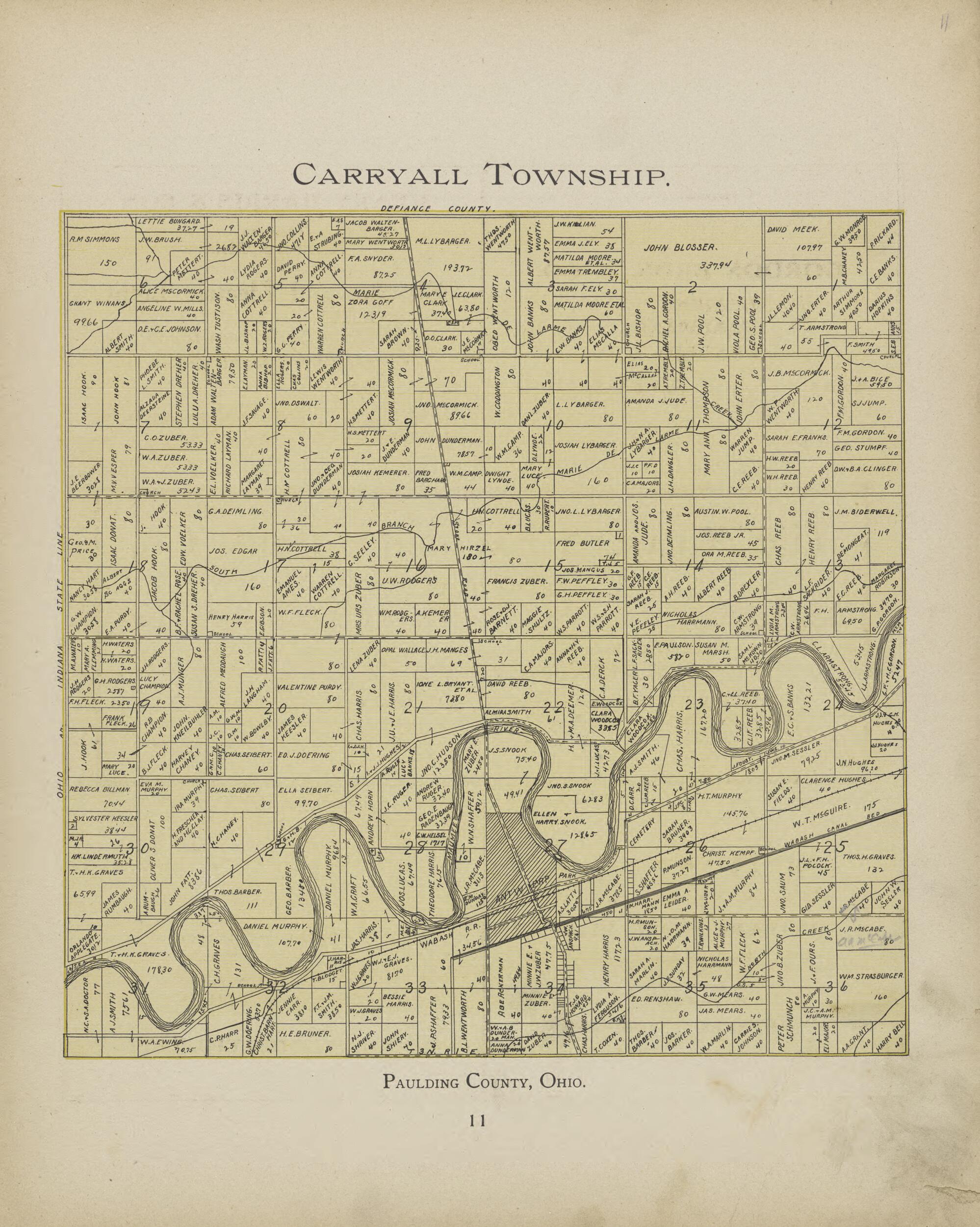This old map of Carryall Township from Paulding County Atlas and Directory from 1905 was created by O. (Oliver) Morrow in 1905