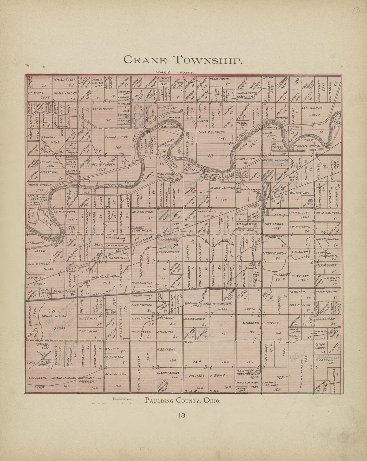 Crane Township from Paulding County Atlas and Directory 1905 by Relic Map Company