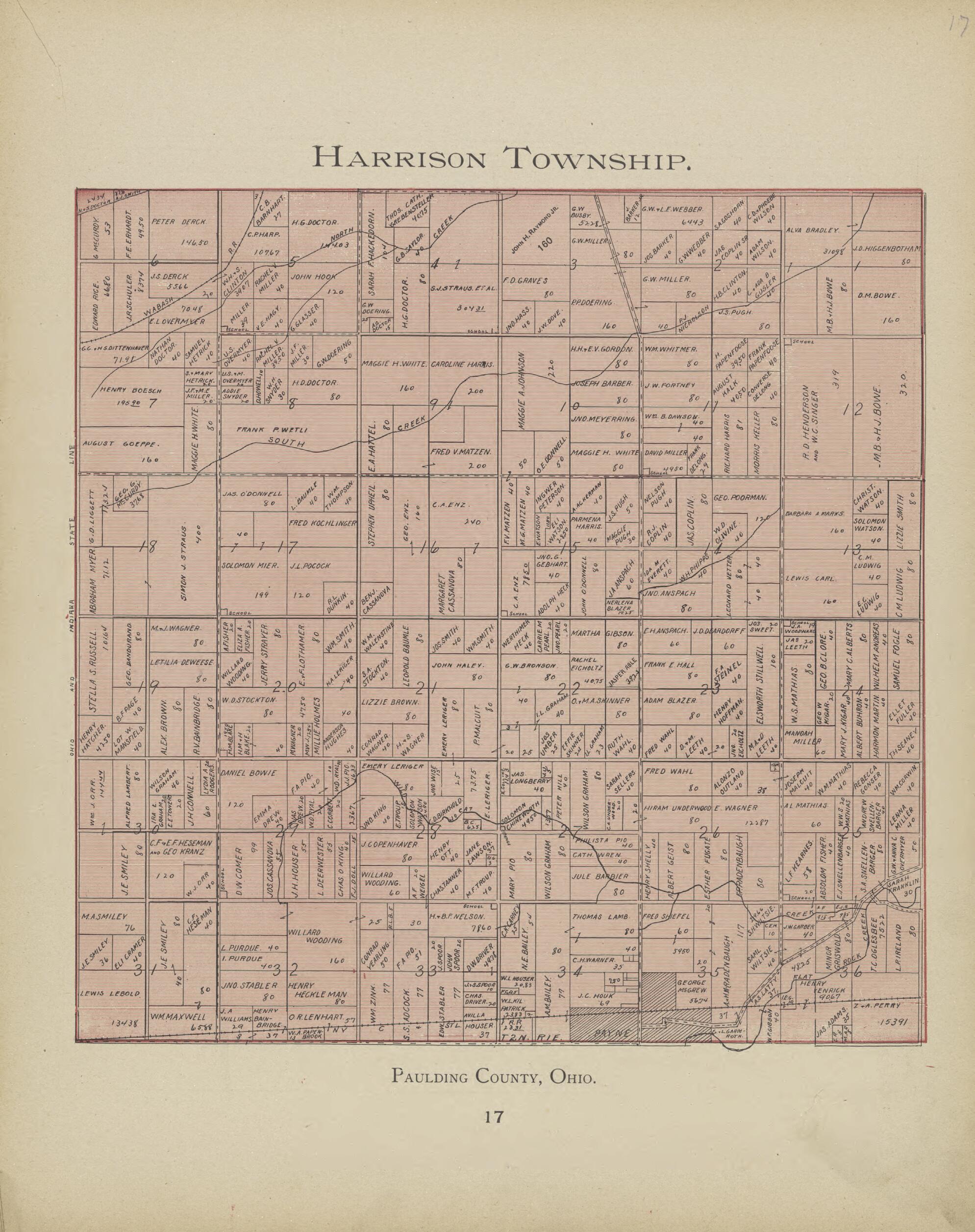 This old map of Harrison Township from Paulding County Atlas and Directory from 1905 was created by O. (Oliver) Morrow in 1905