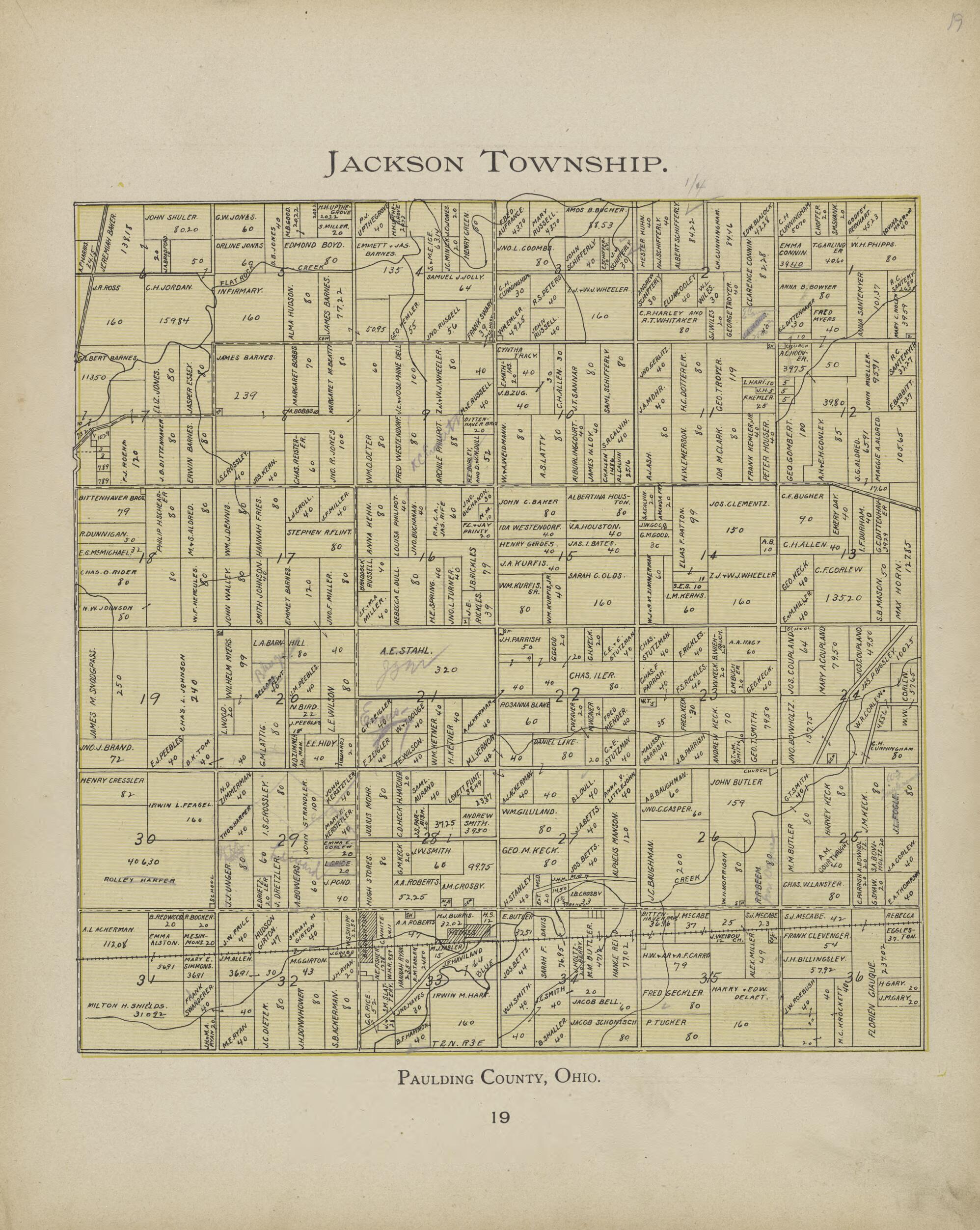 This old map of Jackson Township from Paulding County Atlas and Directory from 1905 was created by O. (Oliver) Morrow in 1905