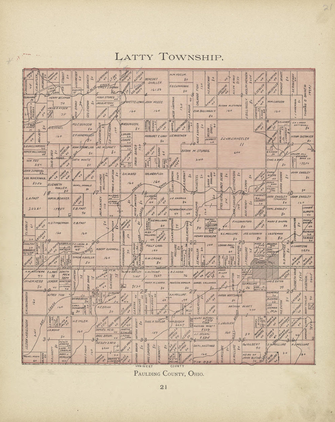 This old map of Latty Township from Paulding County Atlas and Directory from 1905 was created by O. (Oliver) Morrow in 1905