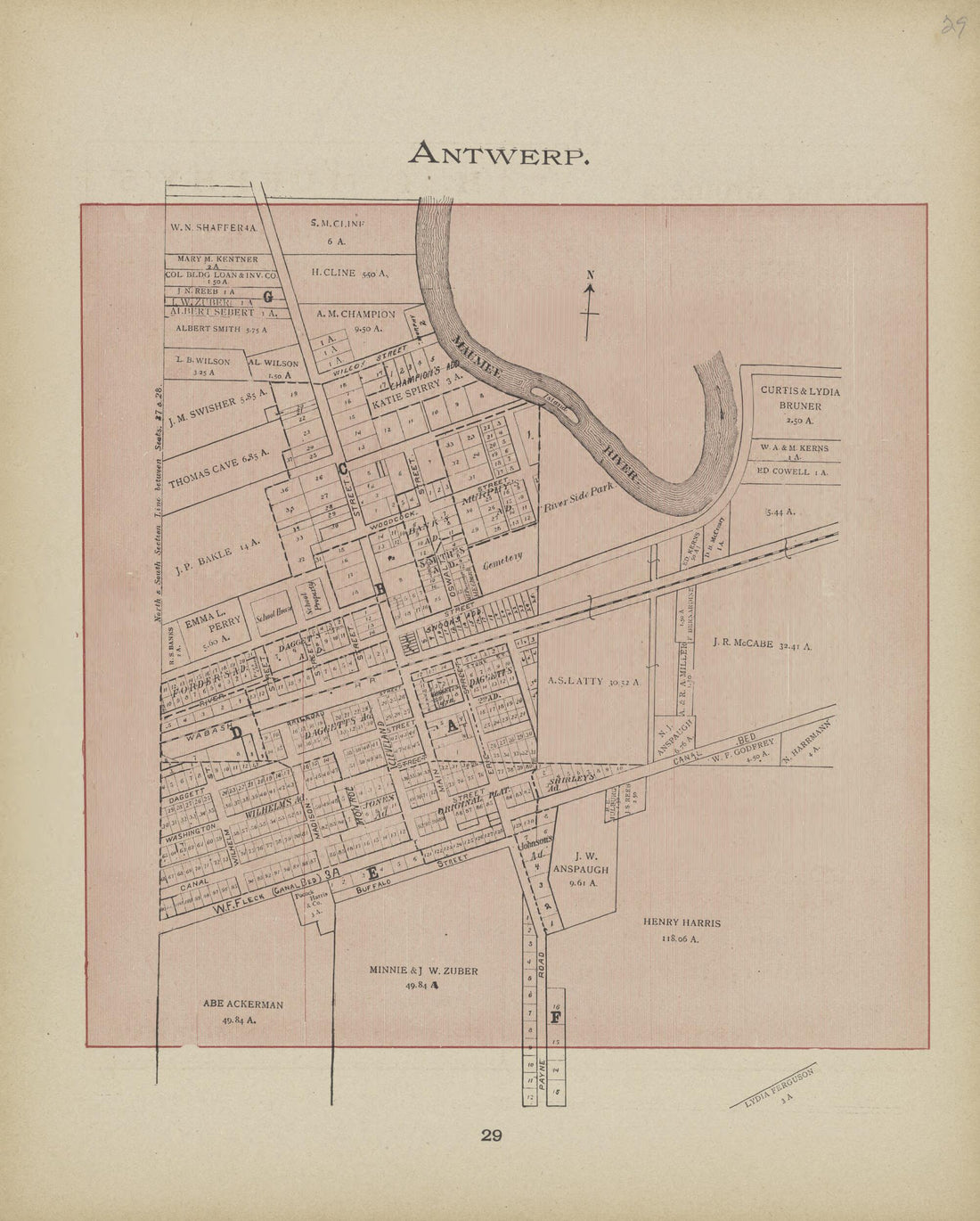 This old map of Antwerp from Paulding County Atlas and Directory from 1905 was created by O. (Oliver) Morrow in 1905