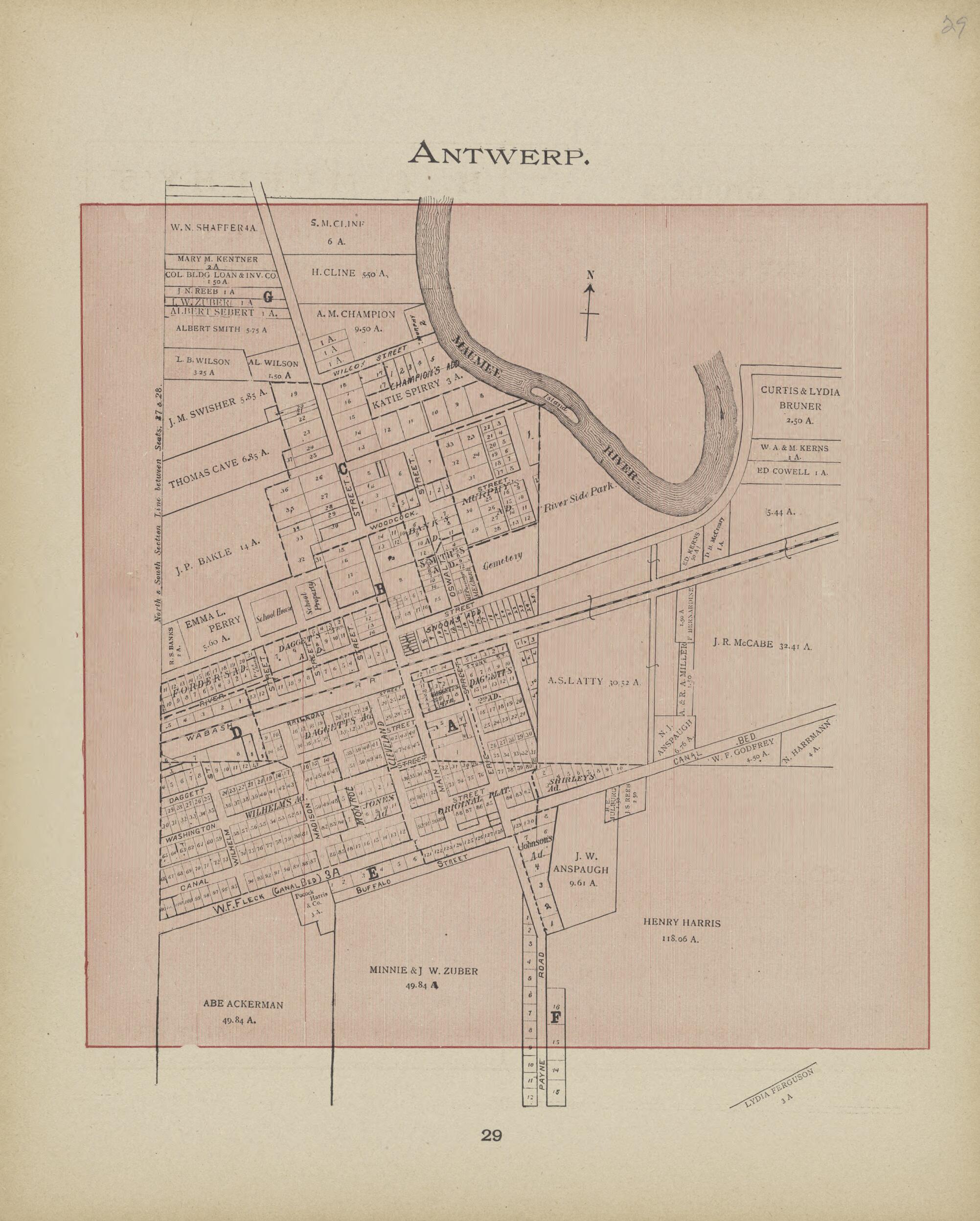This old map of Antwerp from Paulding County Atlas and Directory from 1905 was created by O. (Oliver) Morrow in 1905