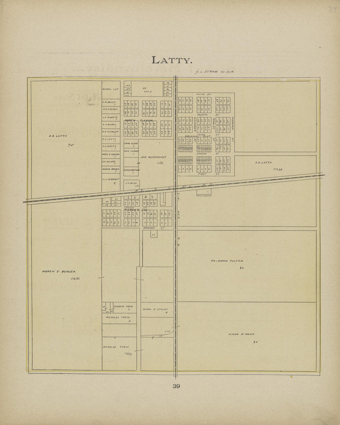This old map of Latty from Paulding County Atlas and Directory from 1905 was created by O. (Oliver) Morrow in 1905