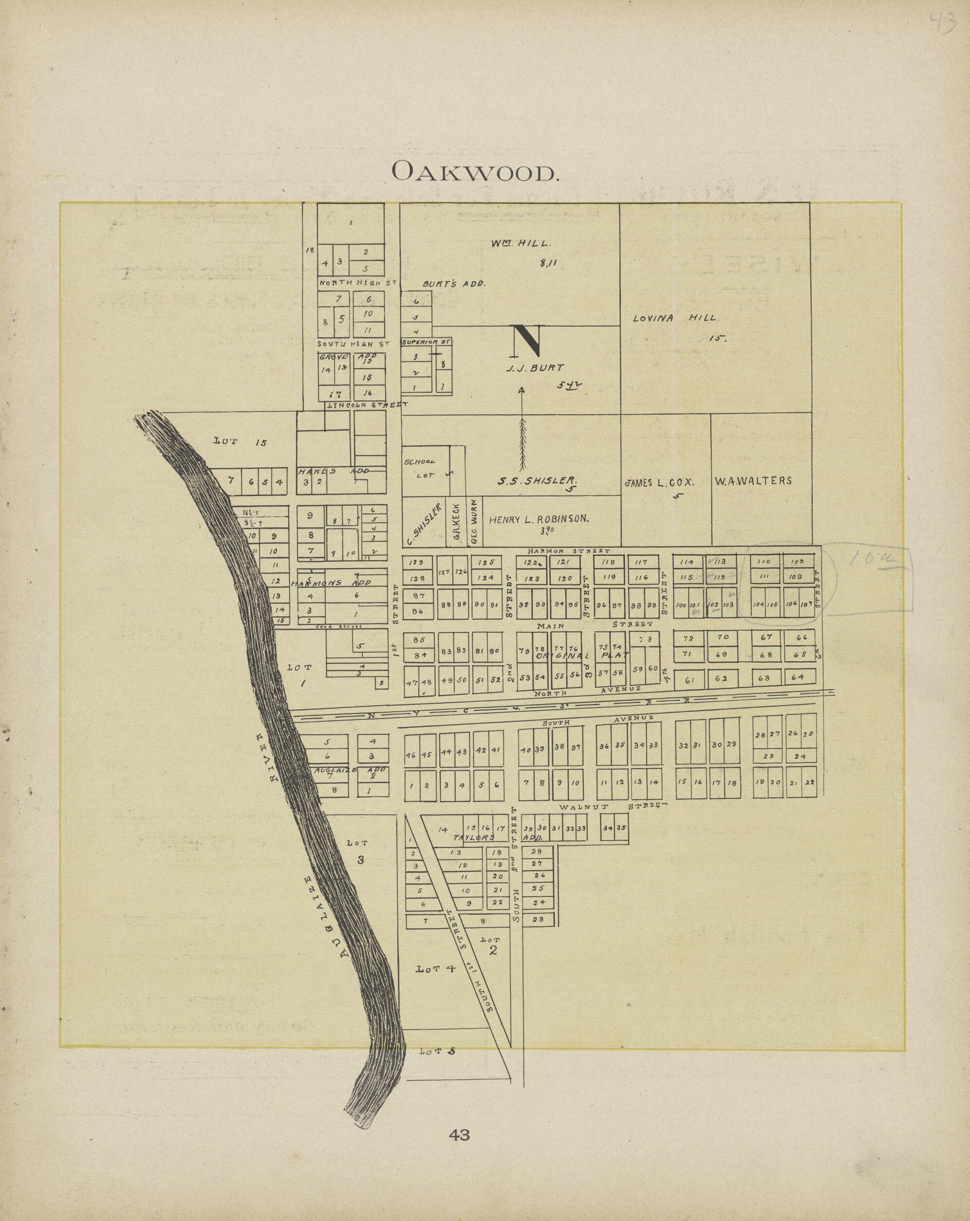 This old map of Oakwood from Paulding County Atlas and Directory from 1905 was created by O. (Oliver) Morrow in 1905