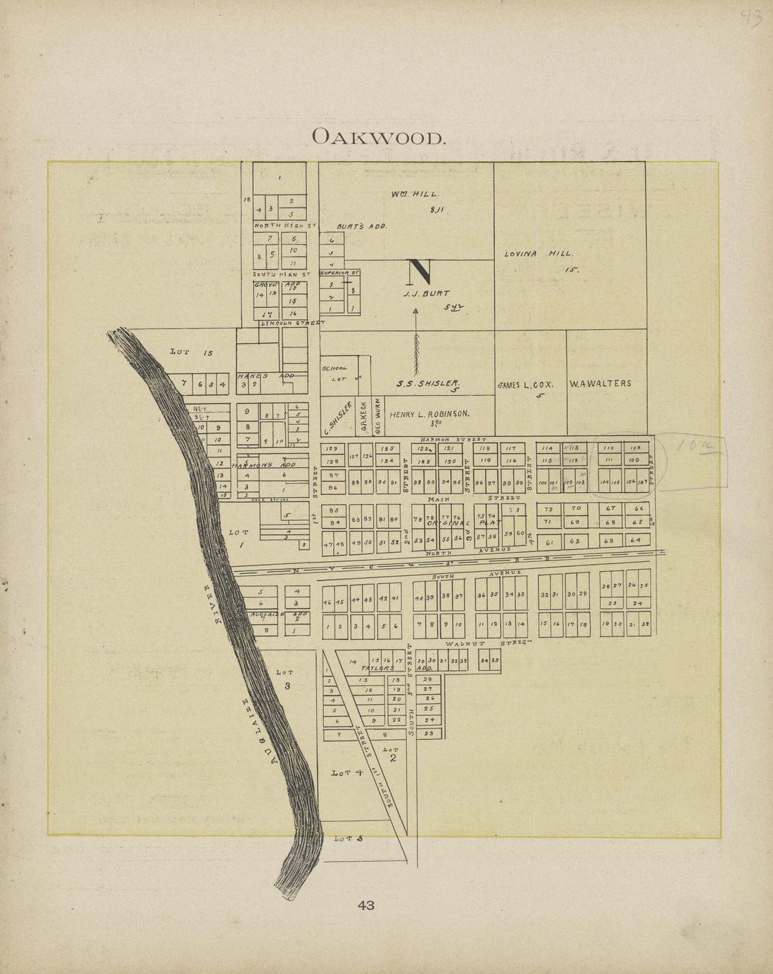 This old map of Oakwood from Paulding County Atlas and Directory from 1905 was created by O. (Oliver) Morrow in 1905