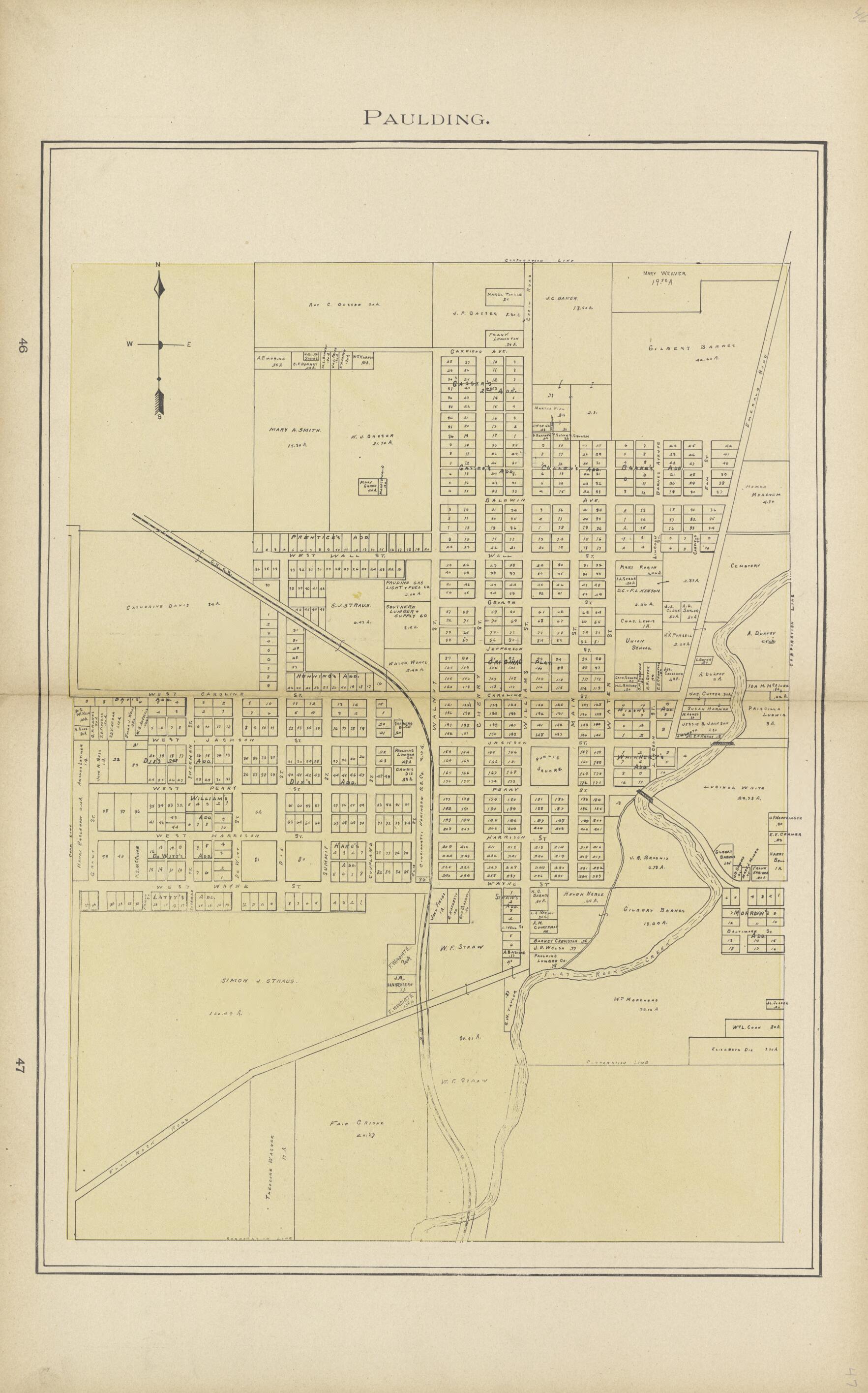 This old map of Paulding from Paulding County Atlas and Directory from 1905 was created by O. (Oliver) Morrow in 1905