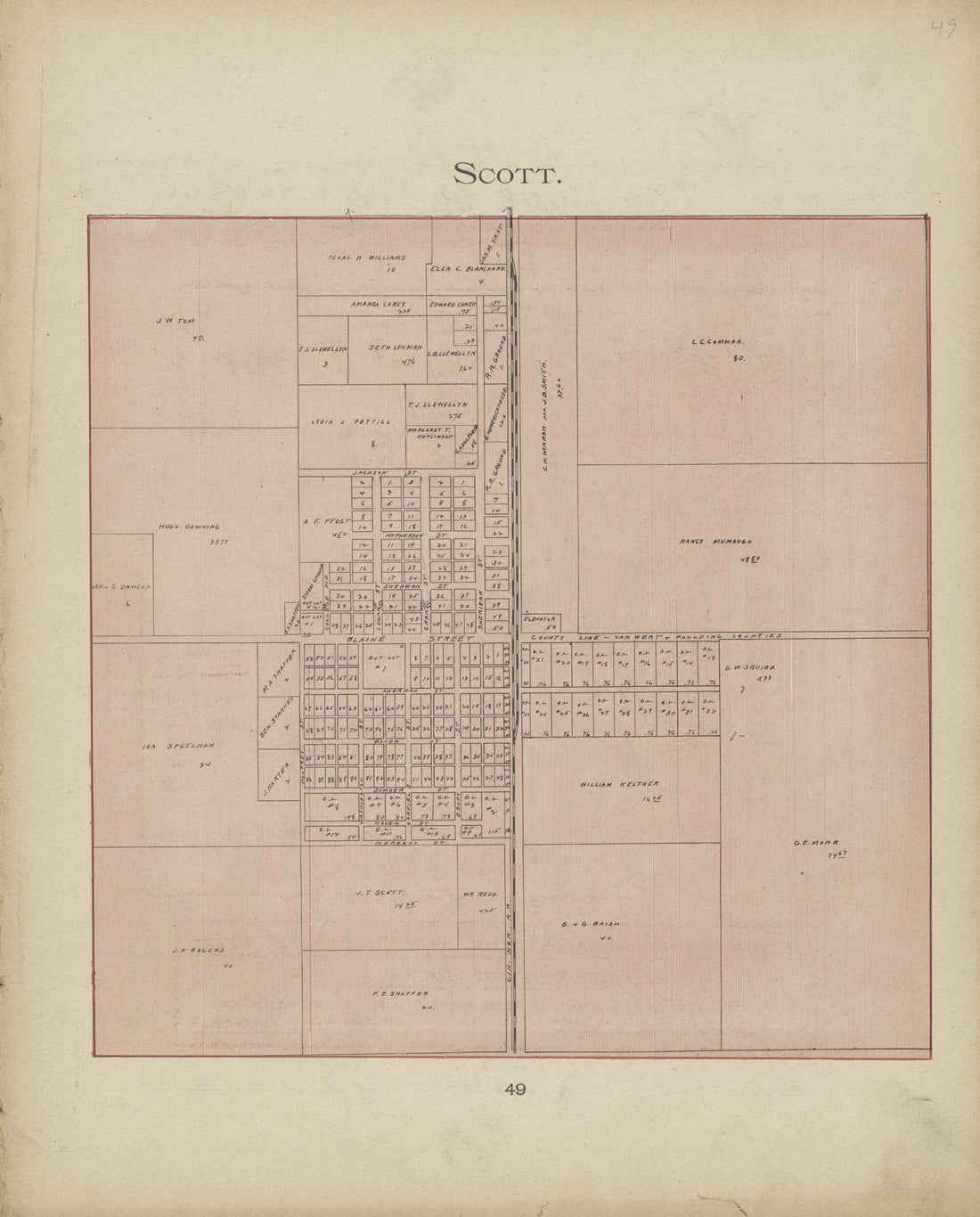 This old map of Scott from Paulding County Atlas and Directory from 1905 was created by O. (Oliver) Morrow in 1905