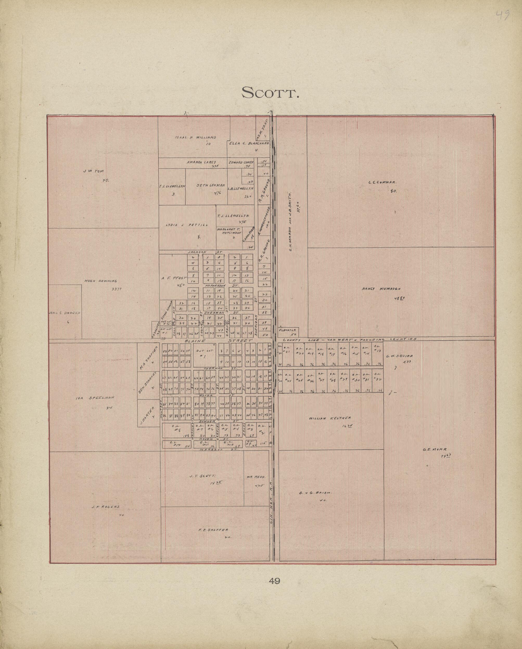 This old map of Scott from Paulding County Atlas and Directory from 1905 was created by O. (Oliver) Morrow in 1905