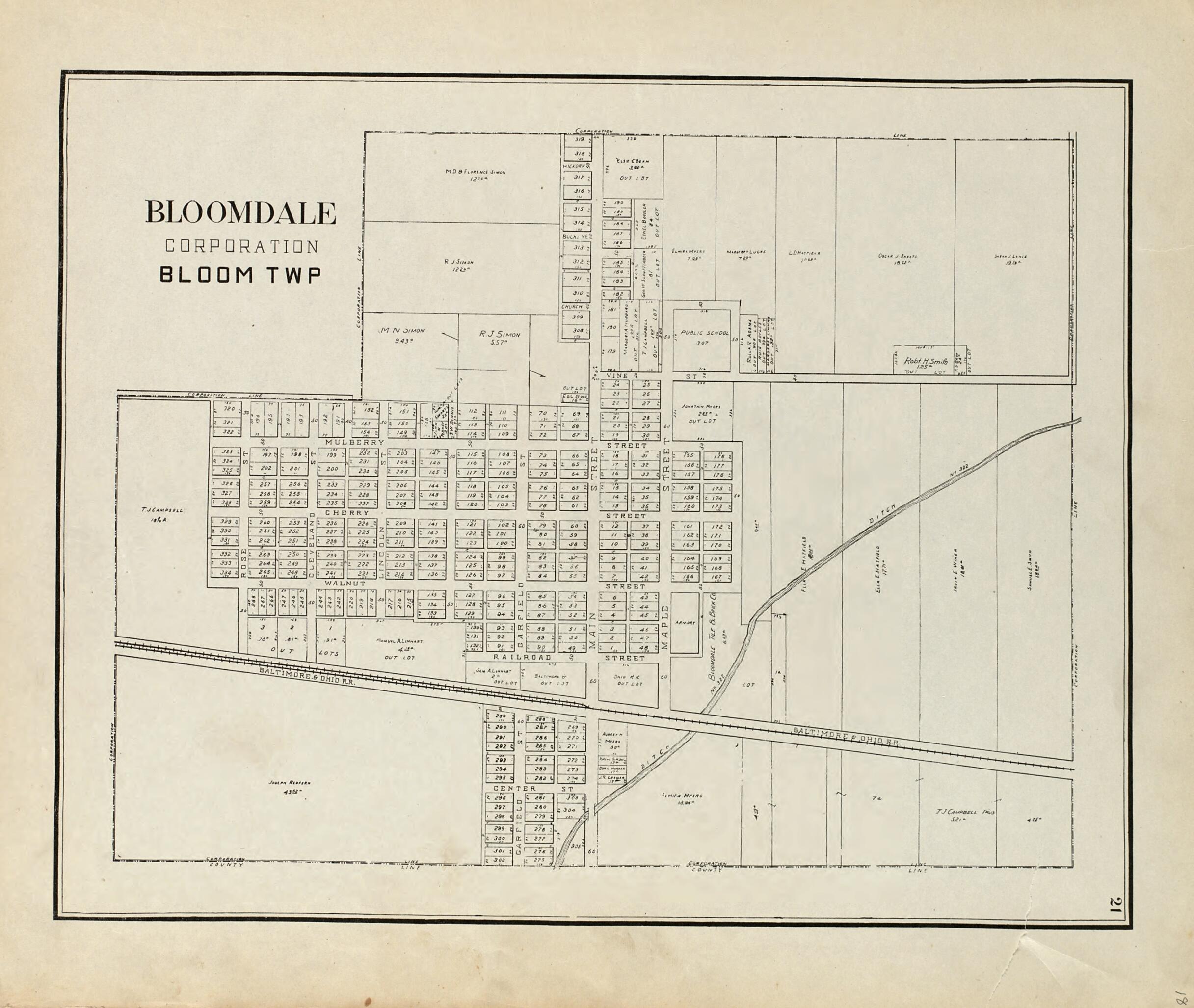 This old map of Bloomdale Corporation, Bloom Township from an Atlas of Wood County, Ohio from 1912 was created by Maumee Valley Map Co in 1912