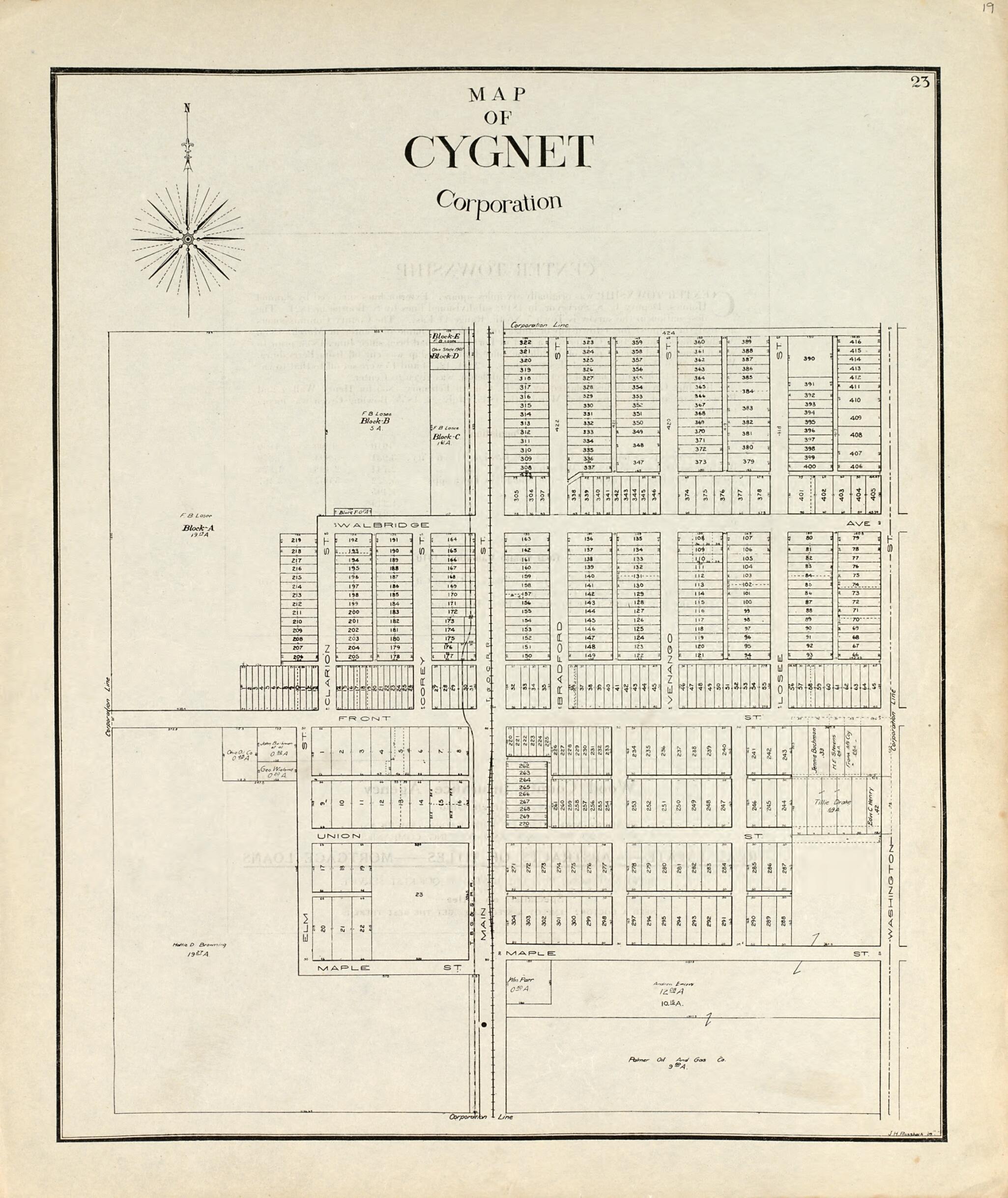Map of Cygnet Corporation from an Atlas of Wood County, Ohio 1912 by Relic Map Company