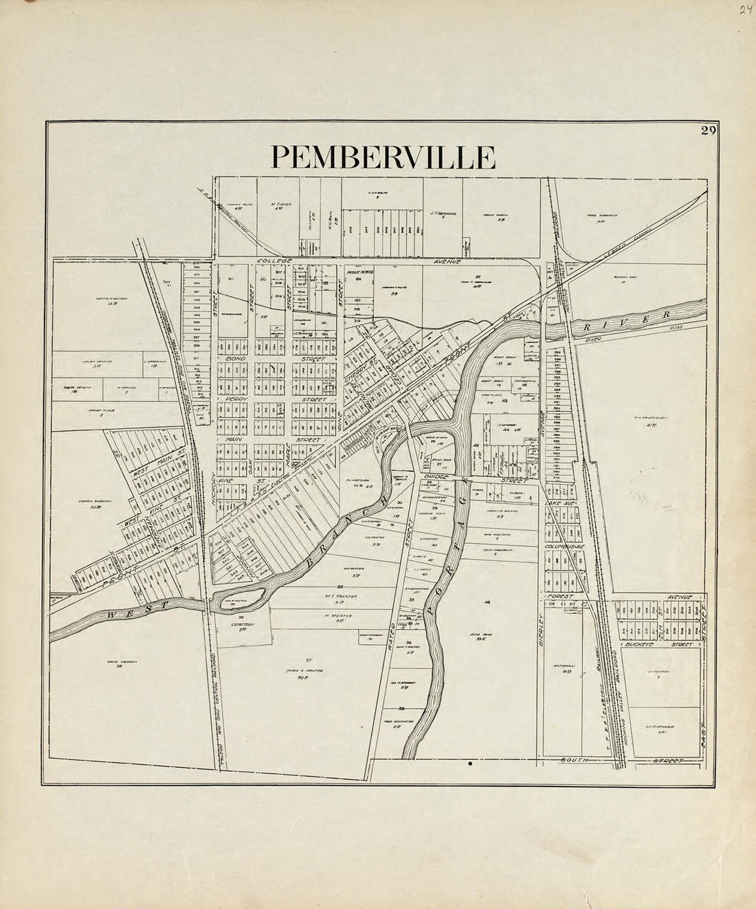 This old map of Pemberville from an Atlas of Wood County, Ohio from 1912 was created by Maumee Valley Map Co in 1912