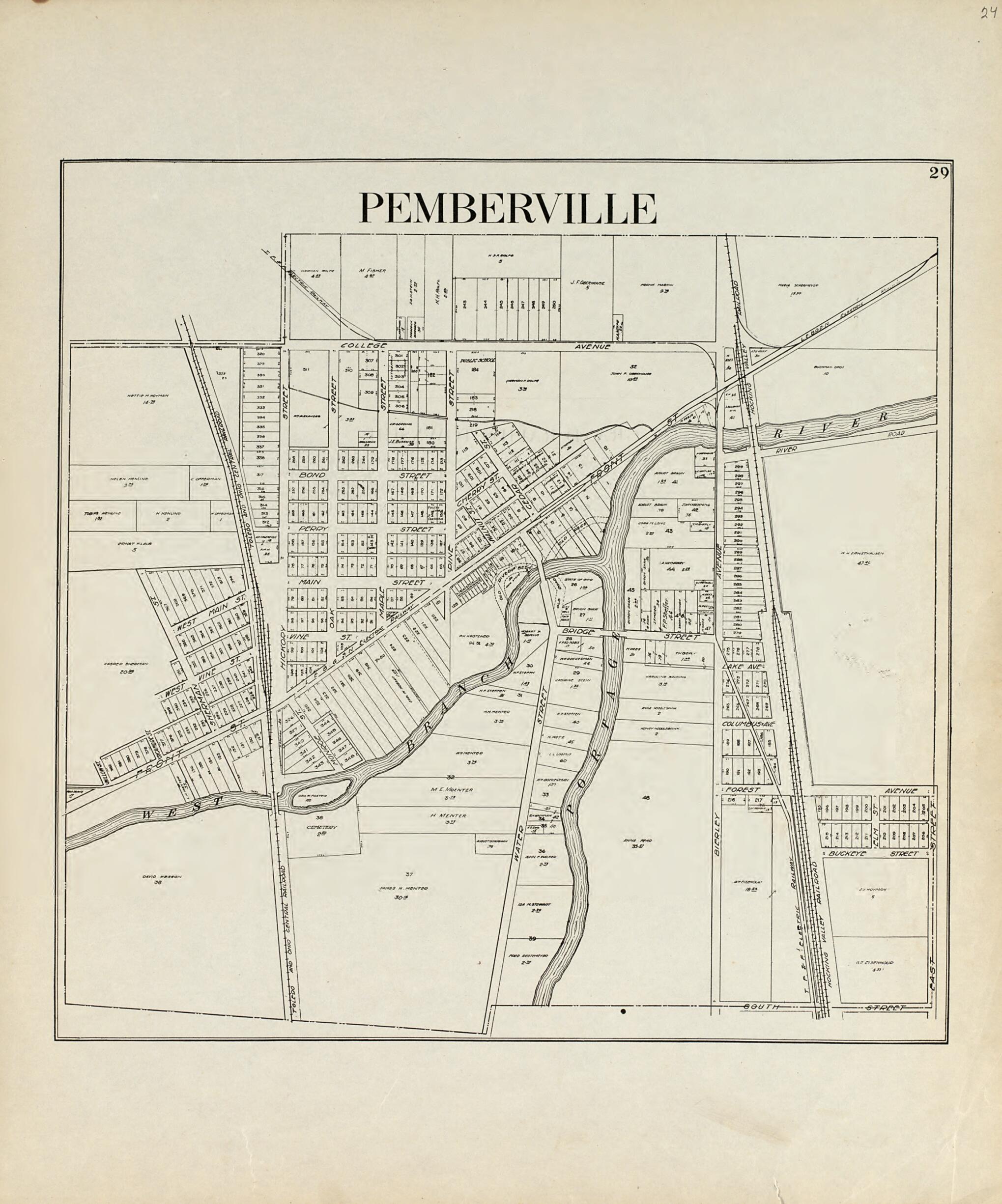 This old map of Pemberville from an Atlas of Wood County, Ohio from 1912 was created by Maumee Valley Map Co in 1912