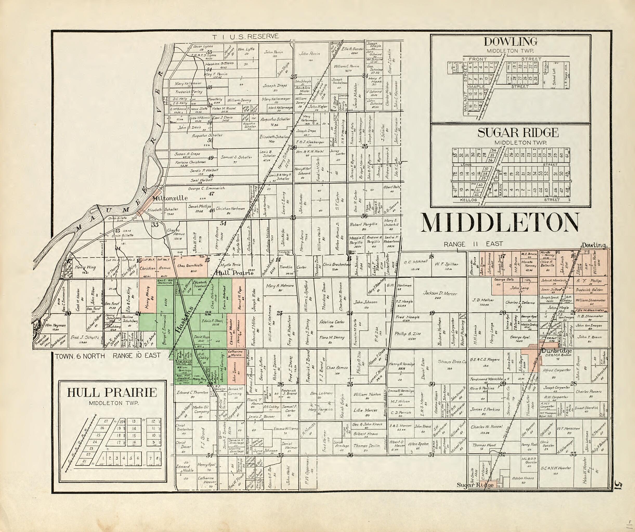 This old map of Middleton; Dowling; Sugar Ridge; Hull Prairie from an Atlas of Wood County, Ohio from 1912 was created by Maumee Valley Map Co in 1912