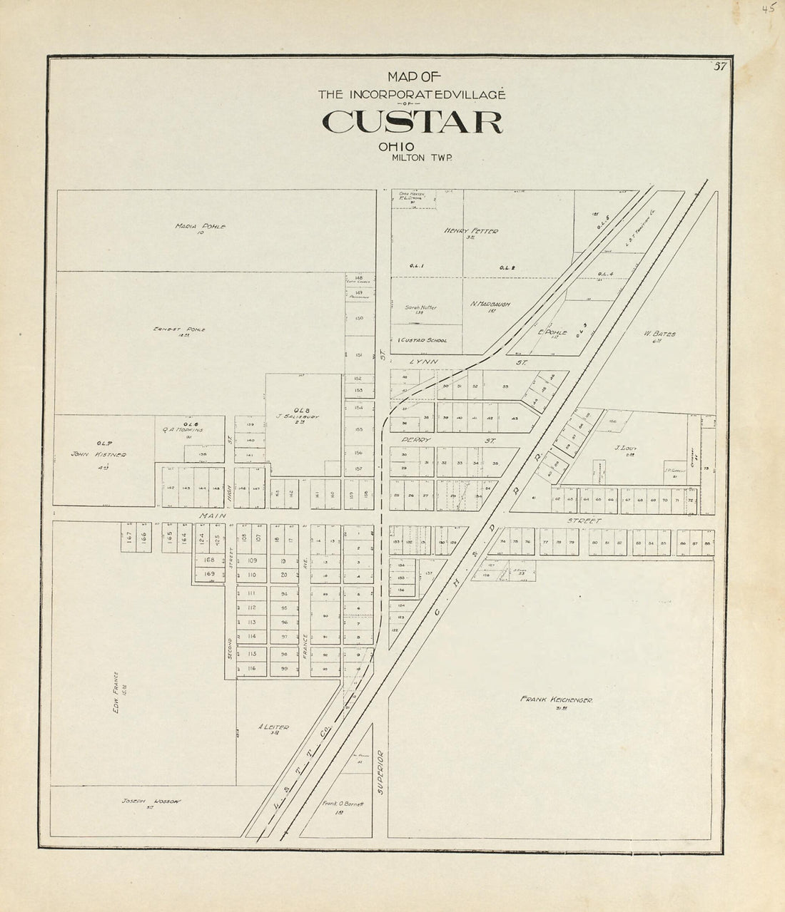 This old map of Map of the Incorporated Village of Custar, Ohio from an Atlas of Wood County, Ohio from 1912 was created by Maumee Valley Map Co in 1912