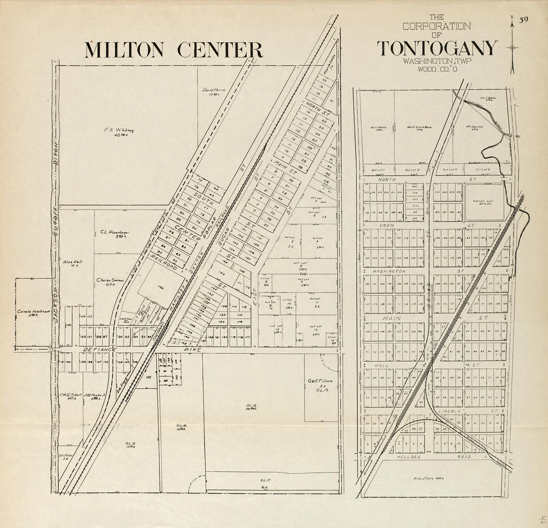 This old map of Milton Center; the Corporation of Tontogany, Washington Township, Wood Co., Ohio from an Atlas of Wood County, Ohio from 1912 was created by Maumee Valley Map Co in 1912