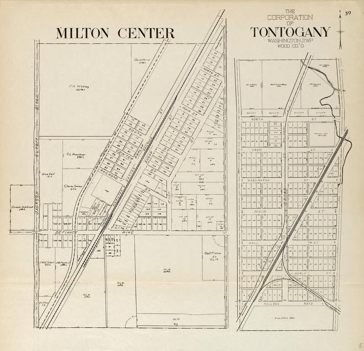 Milton Center; the Corporation of Tontogany, Washington Township, Wood Co., Ohio from an Atlas of Wood County, Ohio 1912 by Relic Map Company