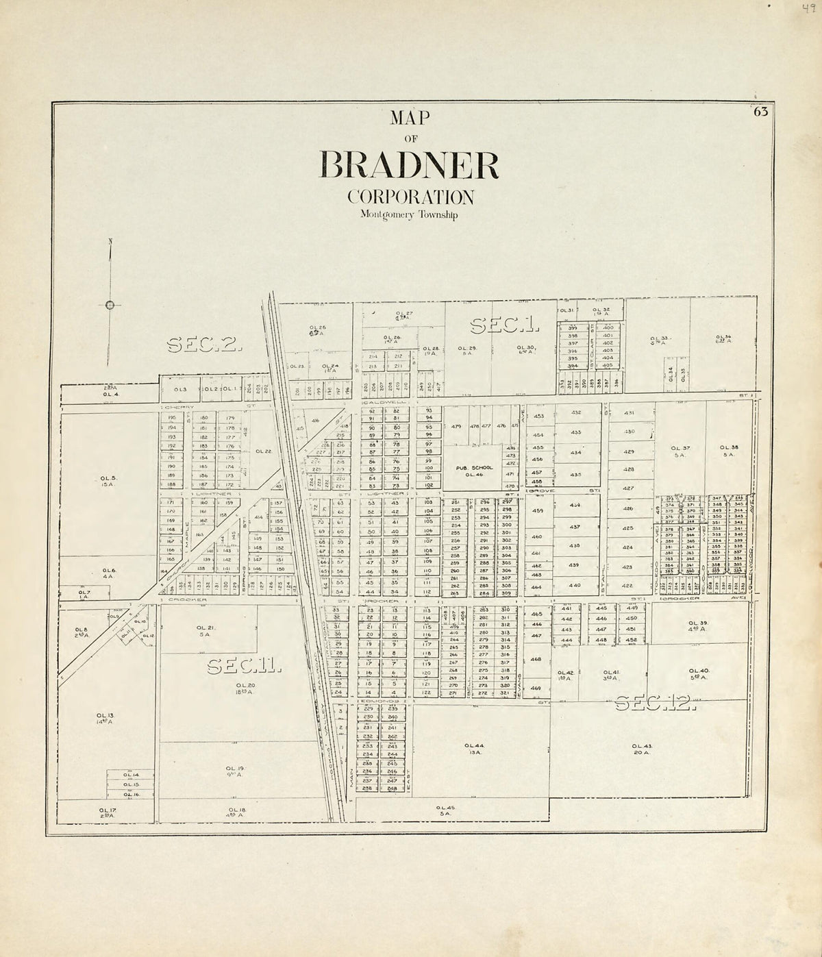 Map of Bradner Corporation, Montgomery Township from an Atlas of Wood County, Ohio 1912 by Relic Map Company