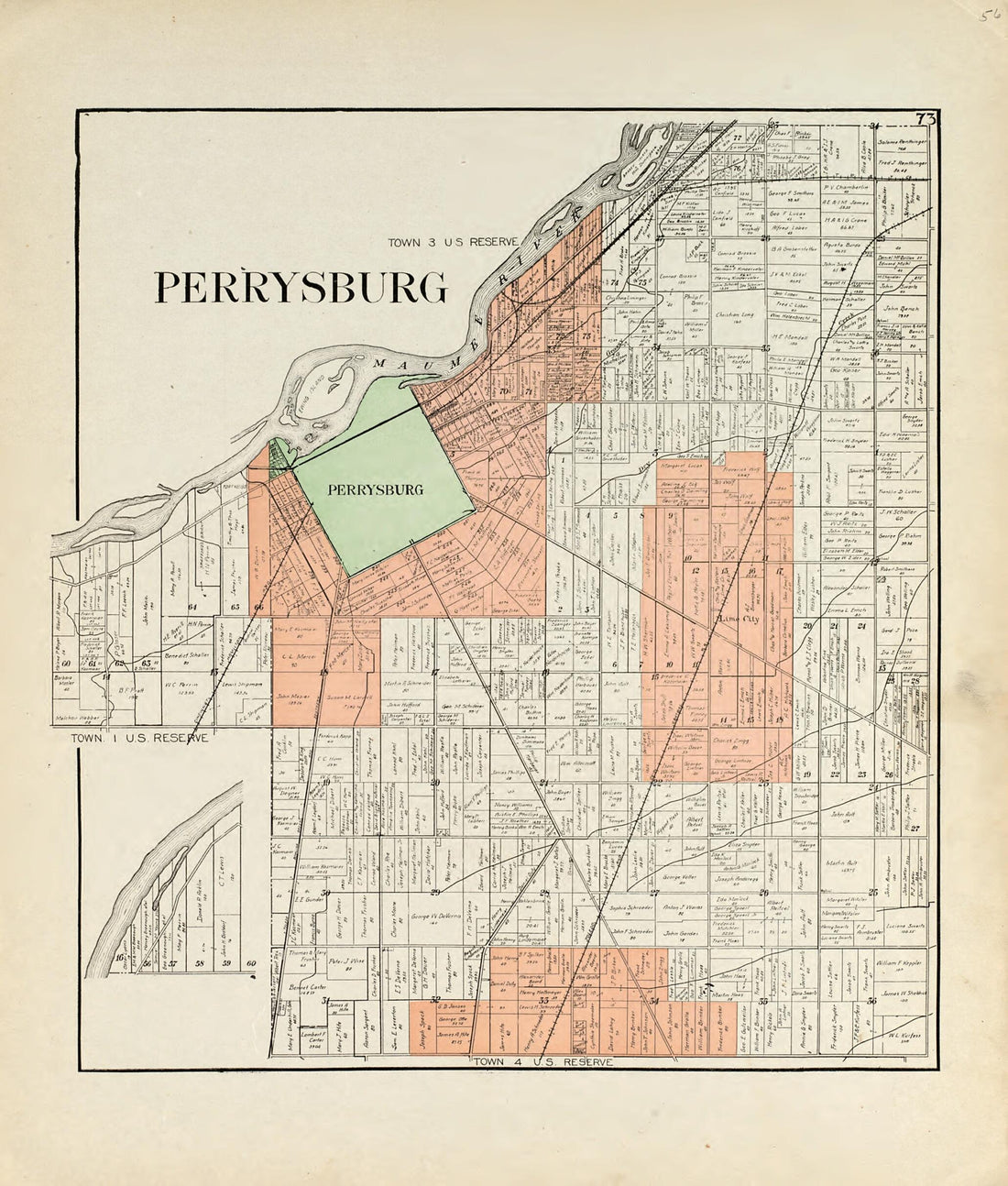 This old map of Perrysburg from an Atlas of Wood County, Ohio from 1912 was created by Maumee Valley Map Co in 1912